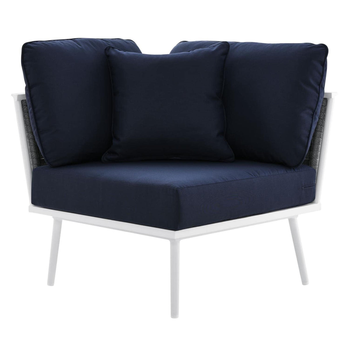 Casafoyer Stance Outdoor Patio Woven Rope Aluminum Sectional Sofa, Corner Chair, White Navy