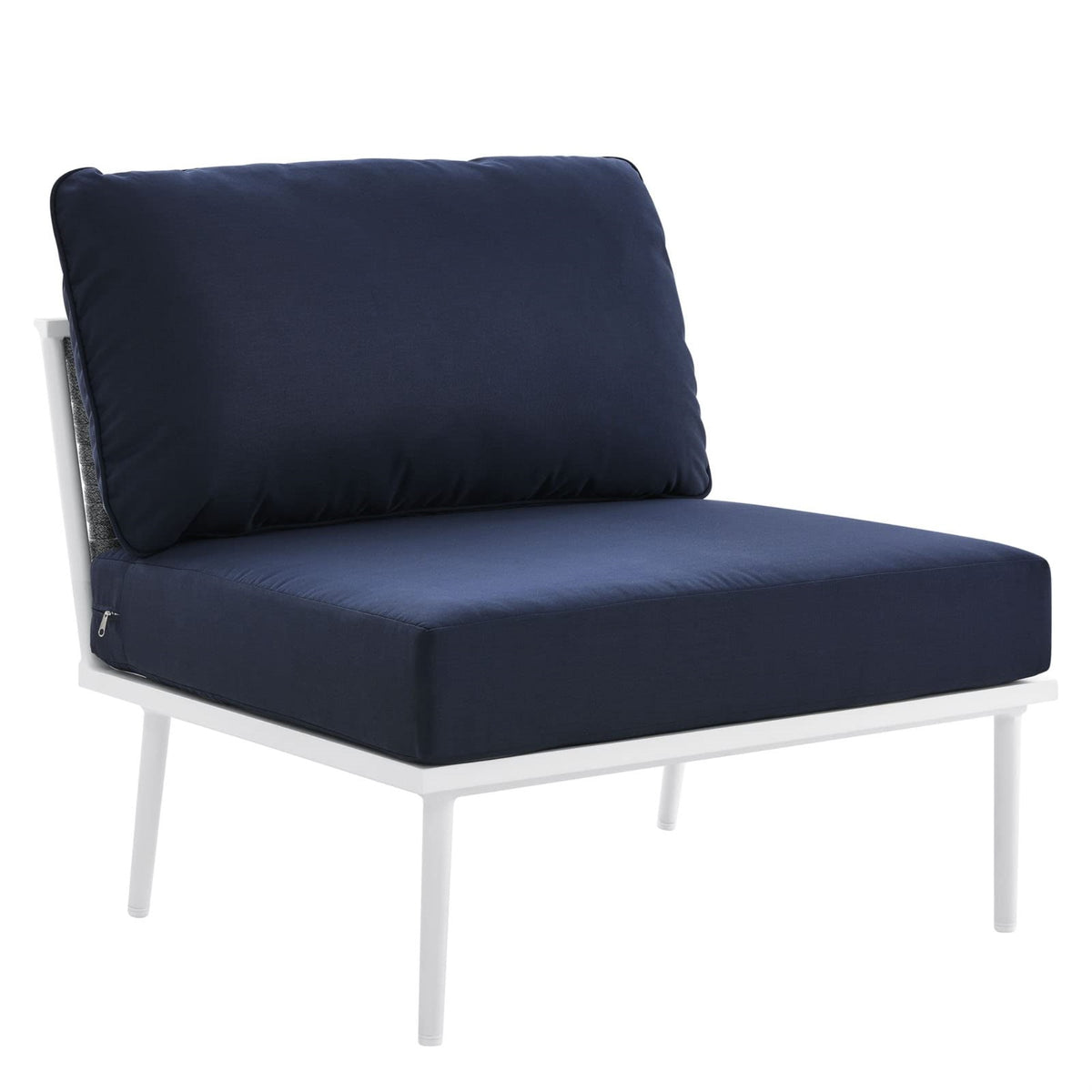 Casafoyer Stance Outdoor Patio Woven Rope Aluminum Sectional Sofa, Armless Chair, White Navy