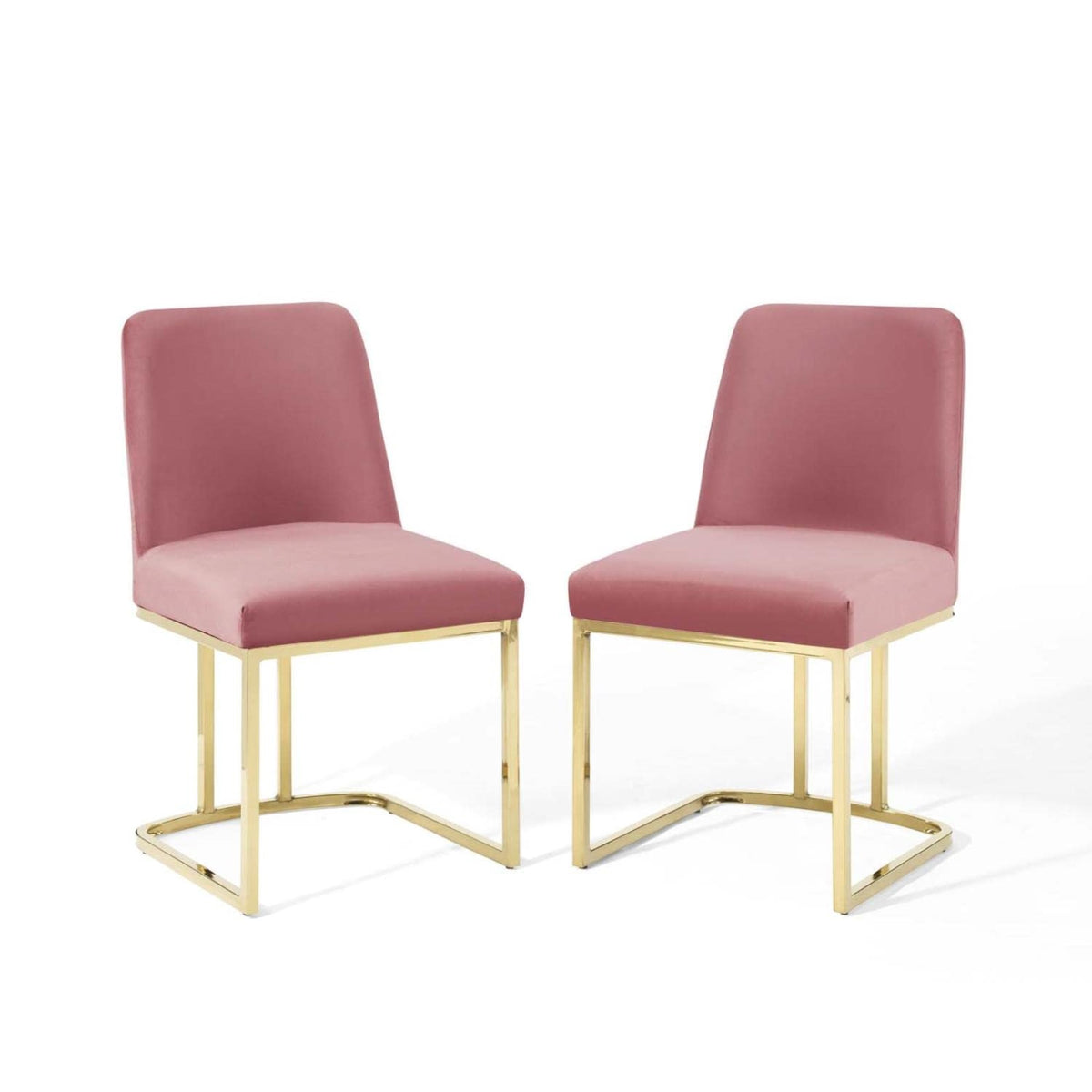 Casafoyer Amplify Performance Velvet Upholstered Sled Base Dining Chair - Set Of 2 In Gold Dusty Rose