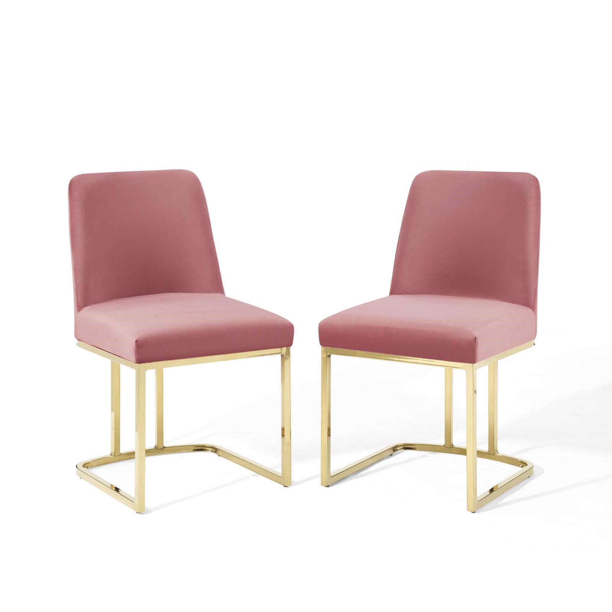Glam Deco Velvet Dining Chairs - Sleek Design, Gold Base, Set Of 2