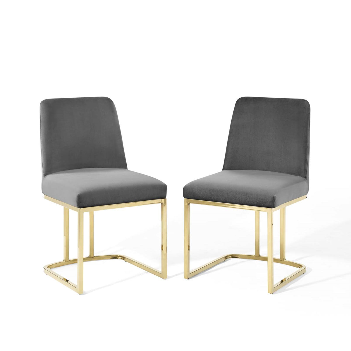 Amplify Sled Base Performance Velvet Dining Chairs - Set Of 2 Gold Gray