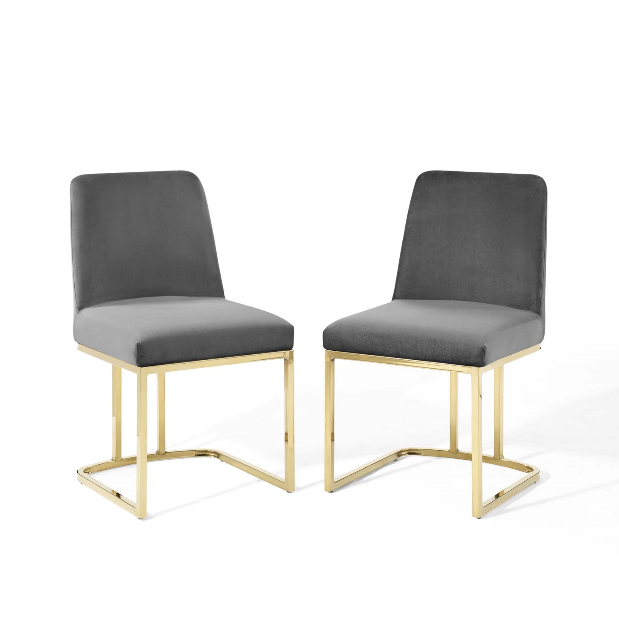 Glam Deco Velvet Dining Chairs - Set Of 2 | Gold Sled Base