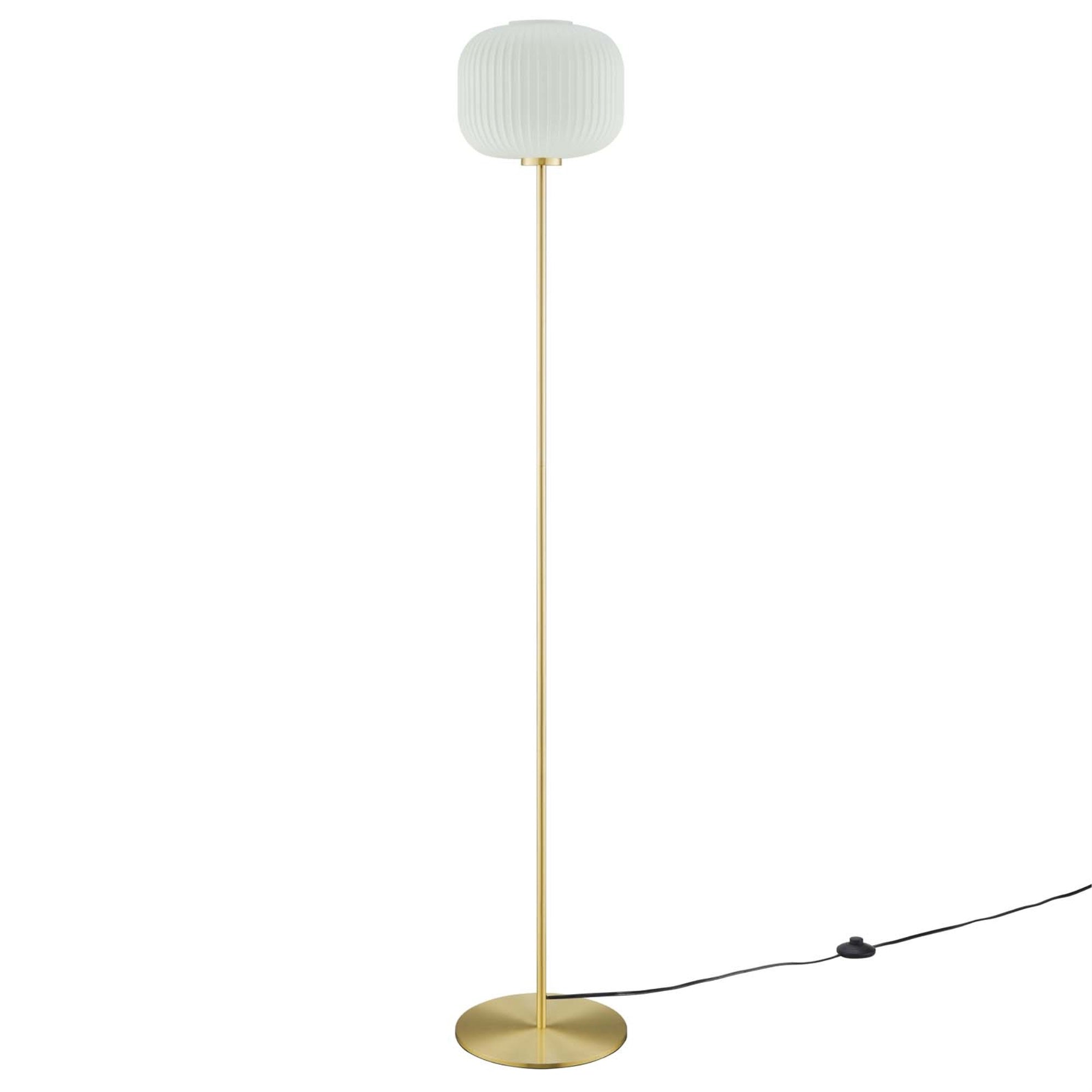 Ergode Glass Sphere Floor Lamp - Retro Style With Opaque Glass Shade, Satin Brass Accents, Dimmable - Enhance Your Home Lighting