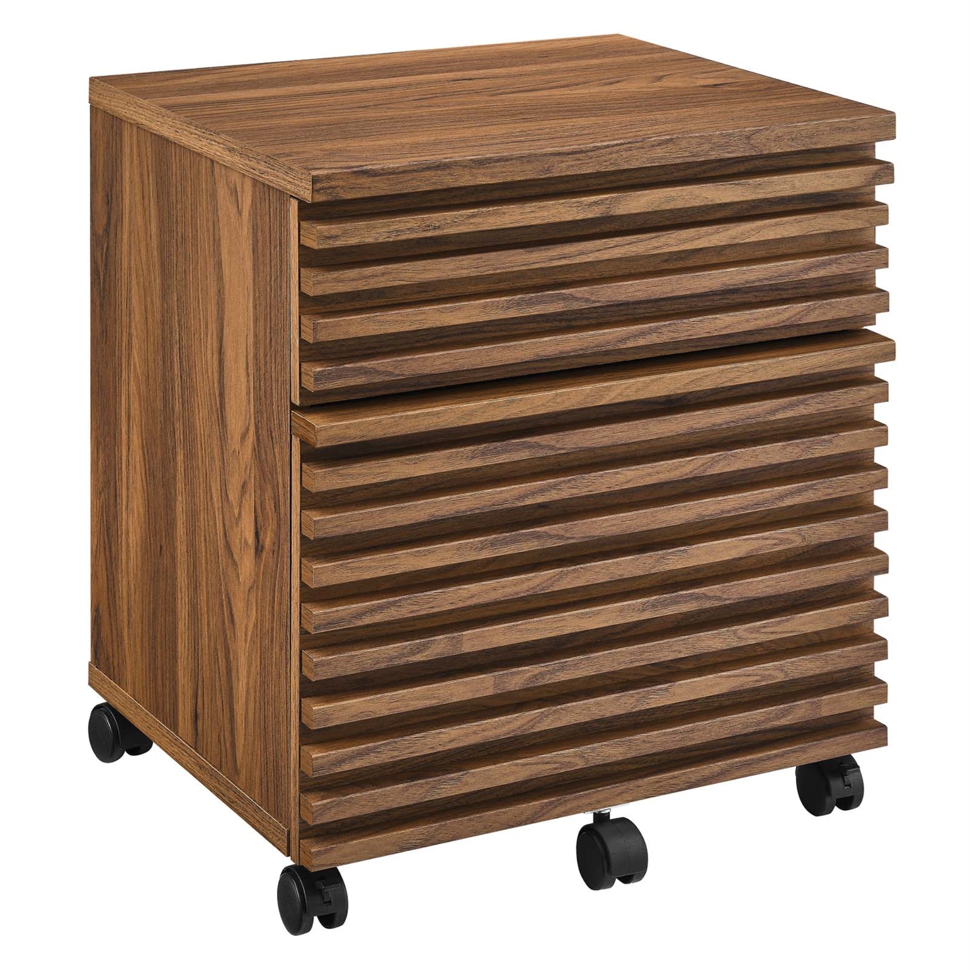 Mid-Century Walnut Filing Cabinet With Casters - Spacious And Stylish