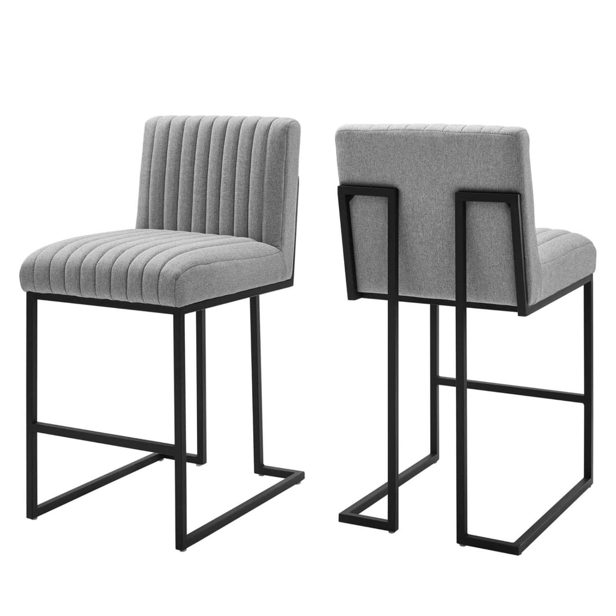 Casafoyer Indulge Channel Tufted Fabric Counter-Height Bar Stools In Light Gray - Set Of 2