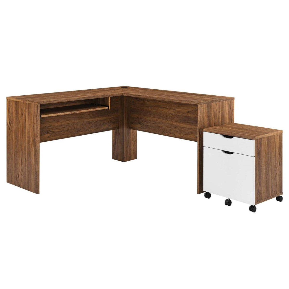 Casafoyer Envision Mid-Century Modern, Desk And File Cabinet Set, Walnut White
