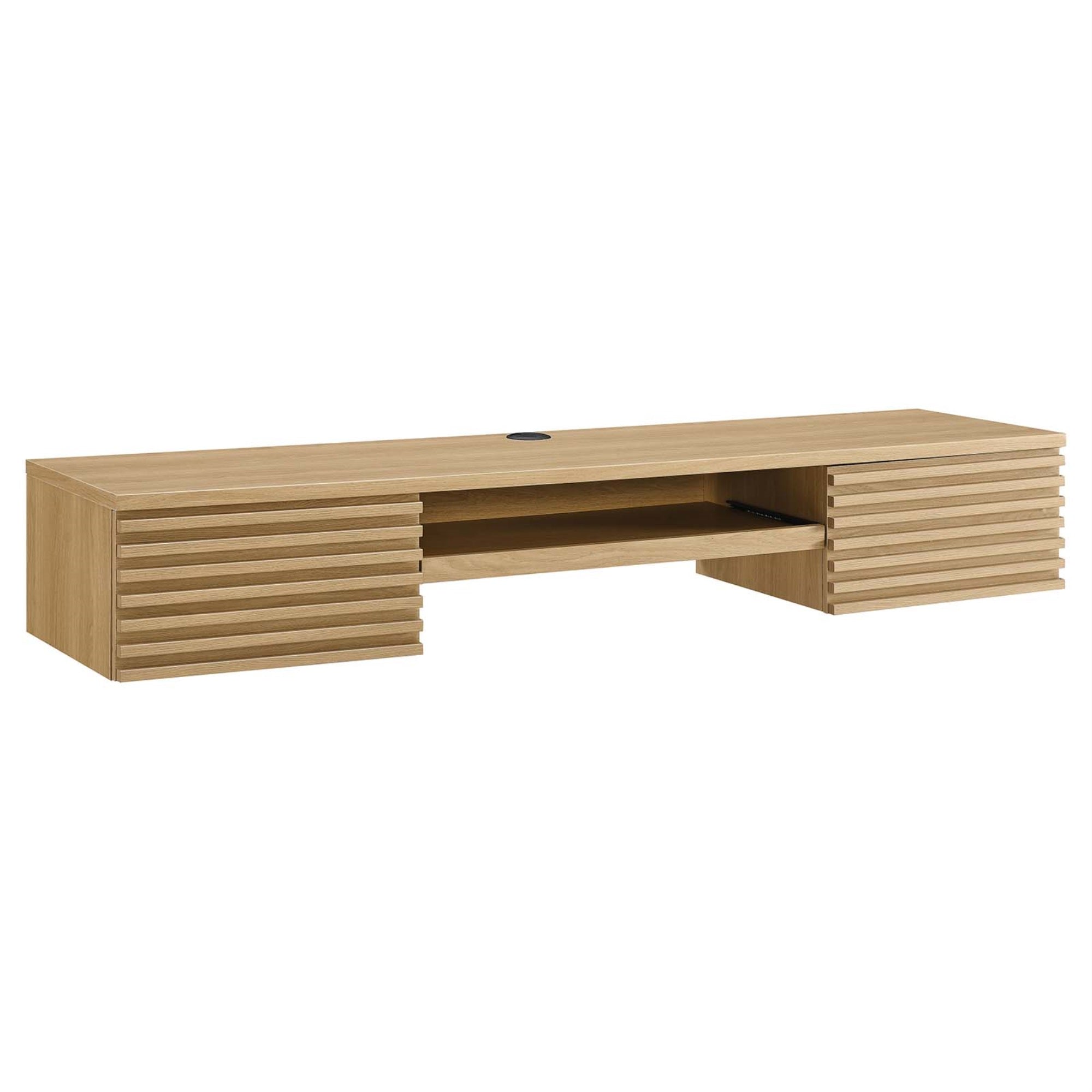 Ergode Wall Mount Office Desk - Timeless Design, Space-Saving, Walnut Grain Laminate, Keyboard Tray, Cable Management, 2 Drawers, 228 Lbs Capacity