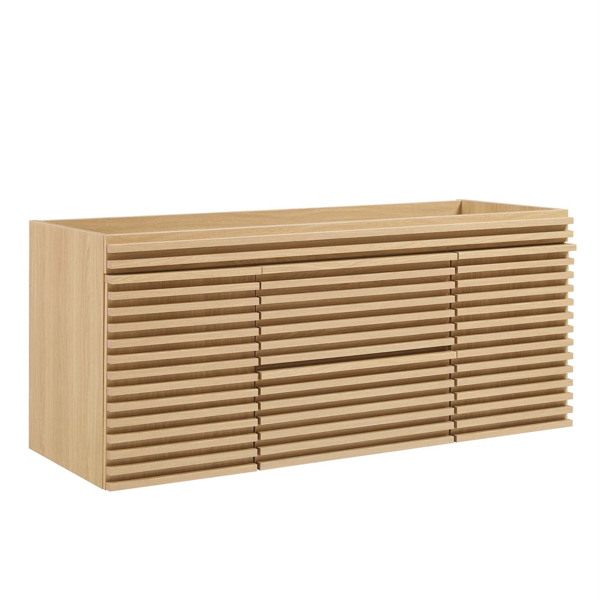 Ergode 48' Wall-Mount Vanity Cabinet - Mid-Century Style, Ample Storage, Durable Construction - Easy Assembly. Sink Basin & Fixtures Not Included.