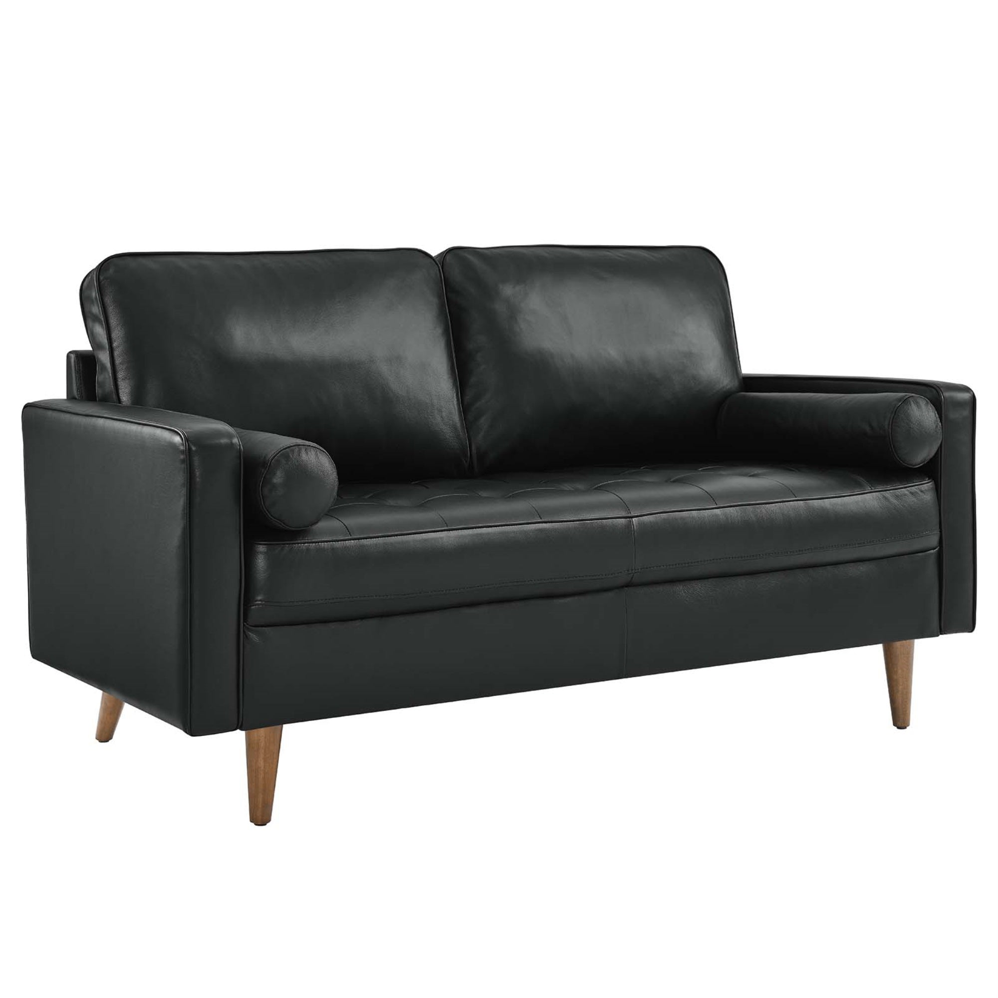 Ergode Leather Loveseat - Mid-Century Style, Top Grain Leather, Dense Foam Padding, Walnut Legs, Portable Box Shipping