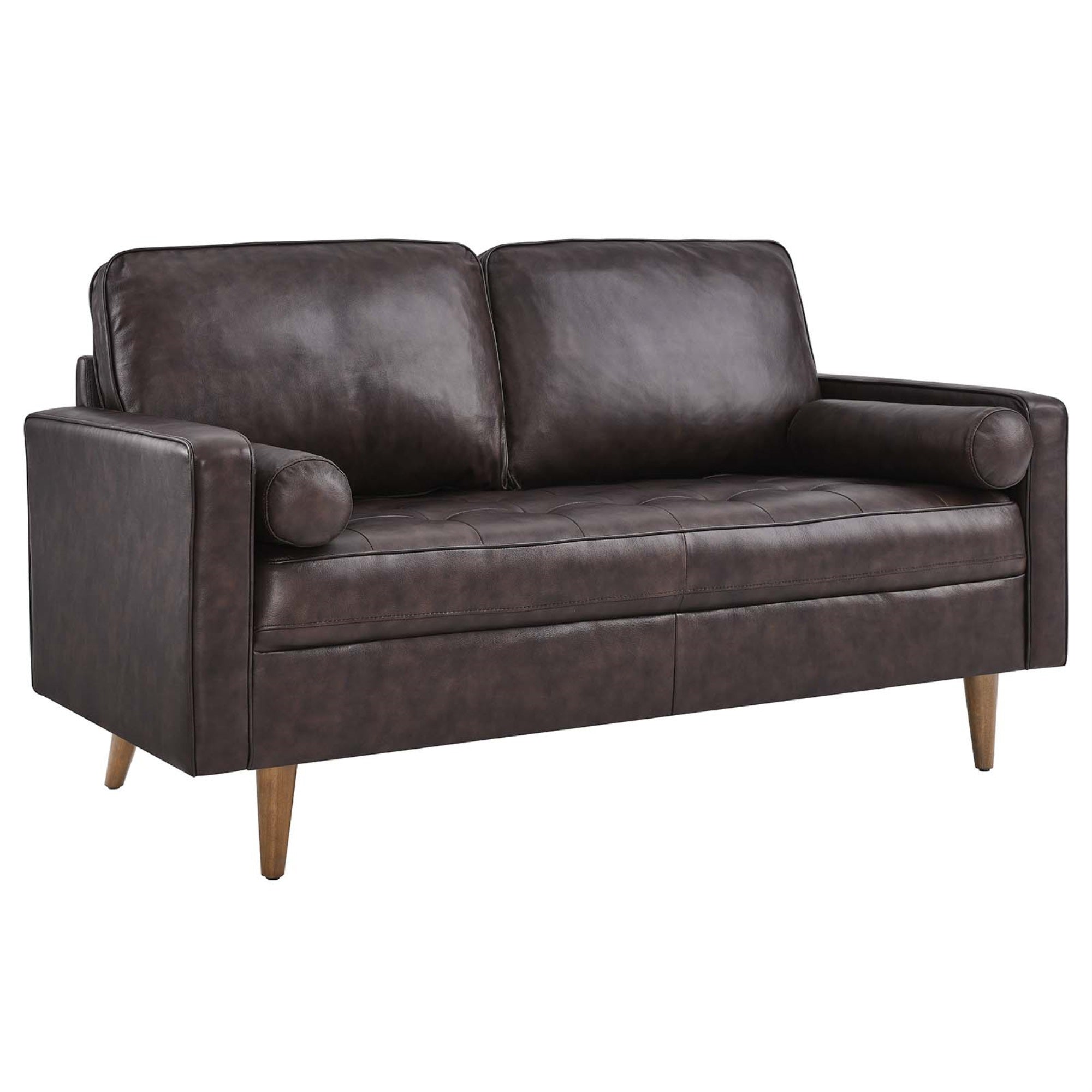Ergode Leather Loveseat - Mid-Century Design, Tufted Top Grain Leather, Walnut Legs - Ultimate Comfort & Convenience - 660 Lb Weight Capacity