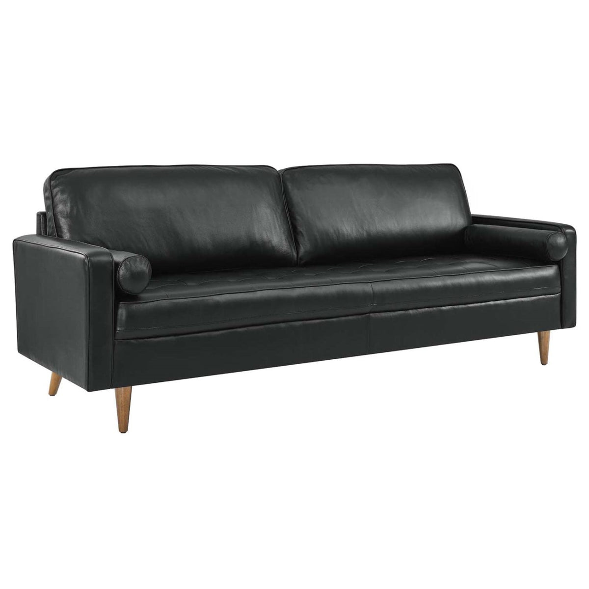 Casafoyer Valour 88' Modern Style Leather And Dense Foam Sofa In Black Finish