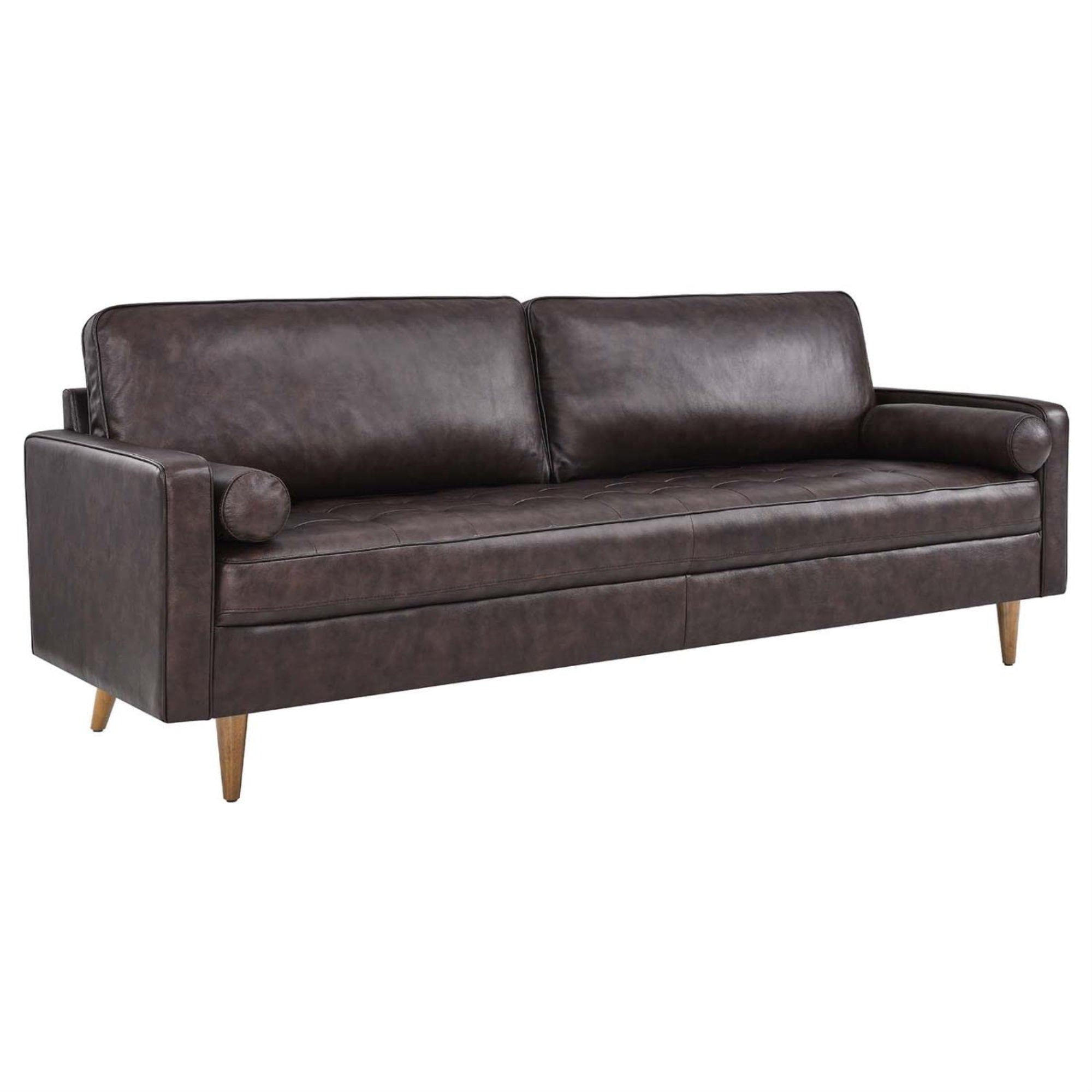 Casafoyer Valour 88' Modern Style Leather And Dense Foam Sofa In Brown Finish