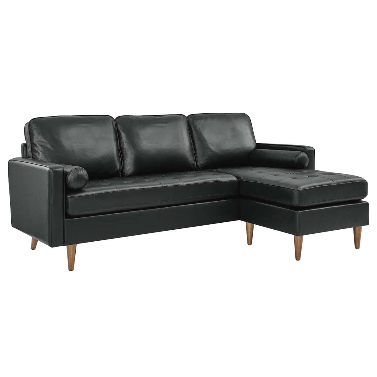 Casafoyer Valour 78' Modern Style Leather Apartment Sectional Sofa In Black