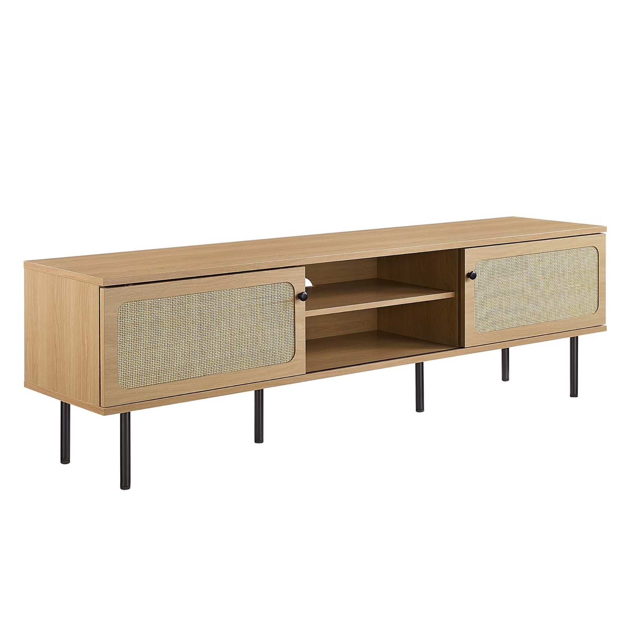 Ergode 70' Tv Stand | Organic Aesthetic | Natural Rattan Weave | Sleek Metal Legs | Ample Storage | Fits Up To 76' Flat Screen Tvs