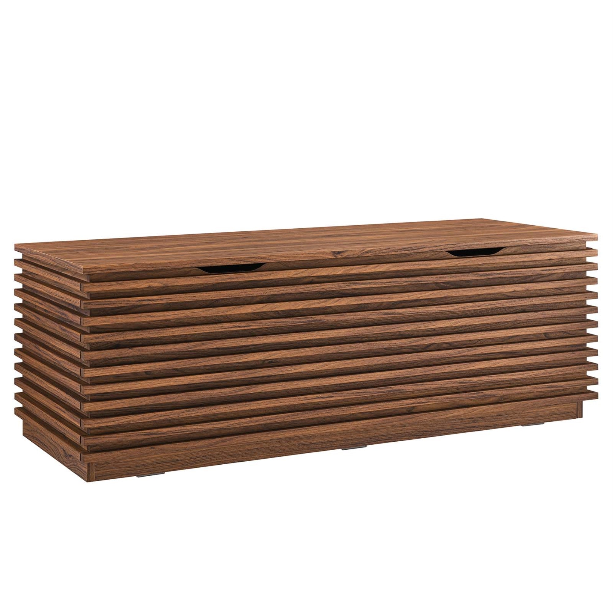 Ergode Storage Bench - Mid-Century Style, Ample Storage, Hinged Top, Retro Slatted Design - Ideal For Living Room, Bedroom, Entryway - 47' Size