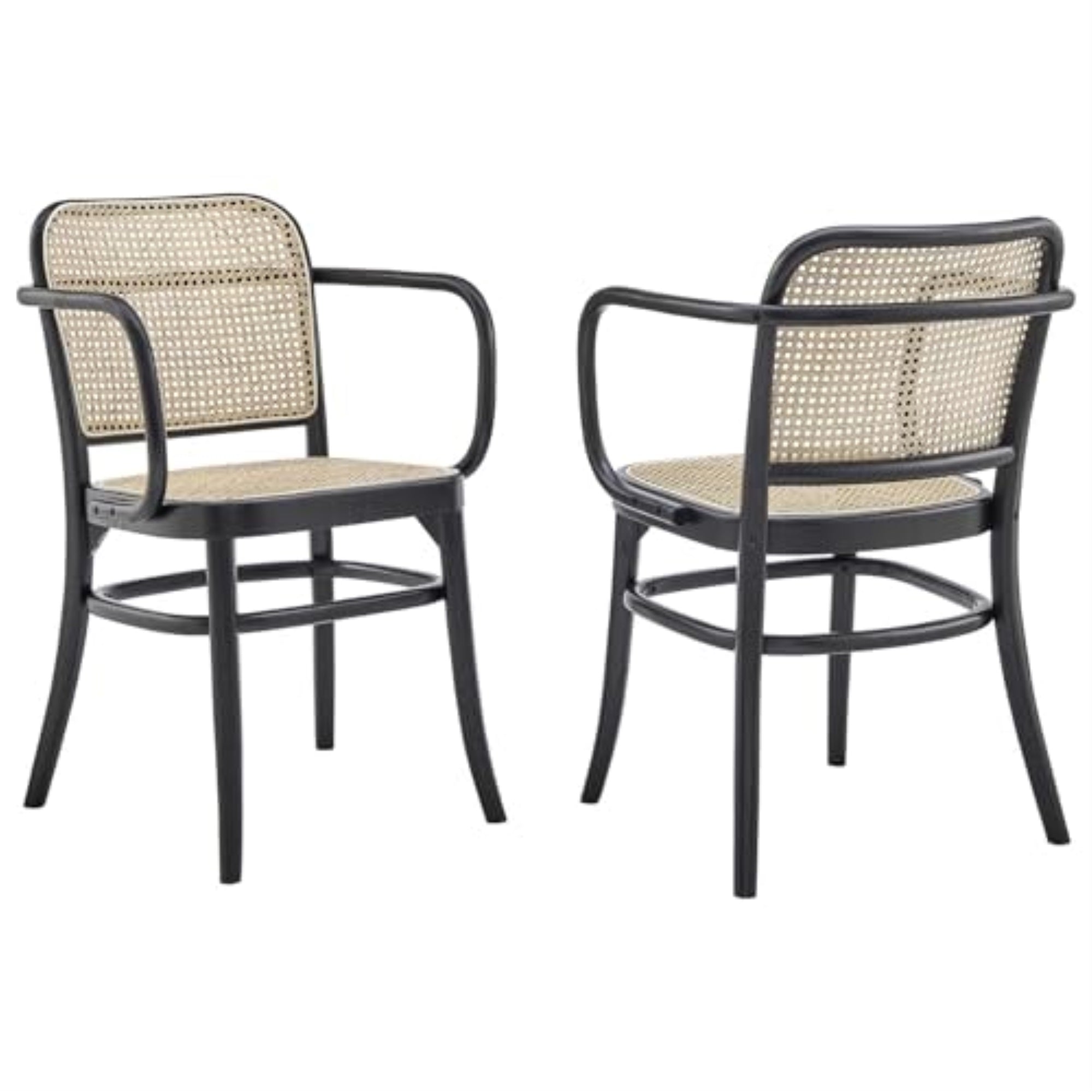 Casafoyer Winona Elm Wood Cane Rattan Seat, Dining Chair - Set Of 2, Black