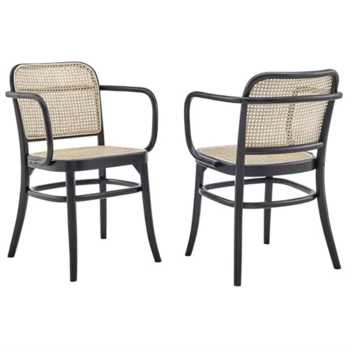Casafoyer Winona Elm Wood Cane Rattan Seat, Dining Chair - Set Of 2, Black