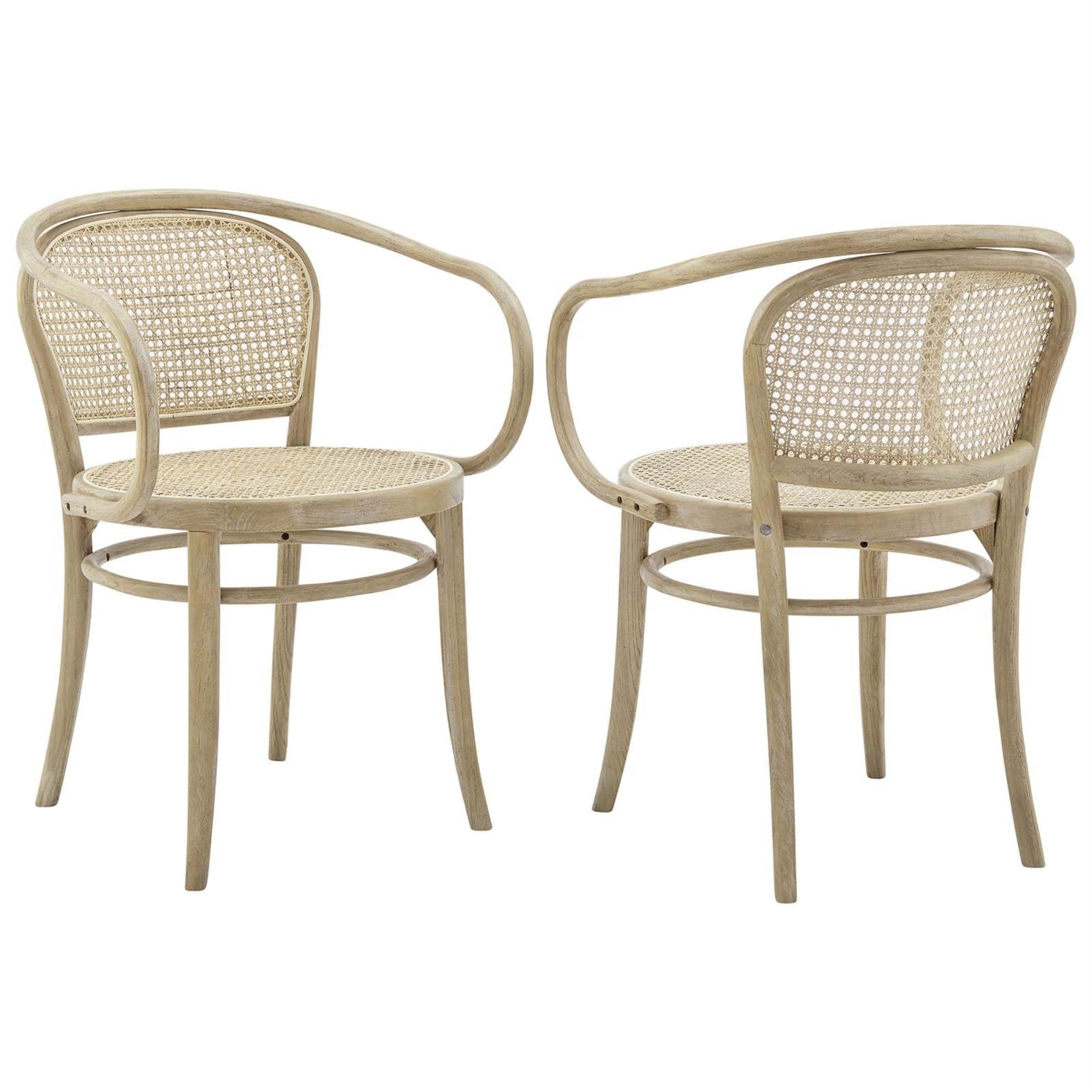 Casafoyer Oliana Wood Dining Chair With Cane Rattan Set Of 2 In Gray