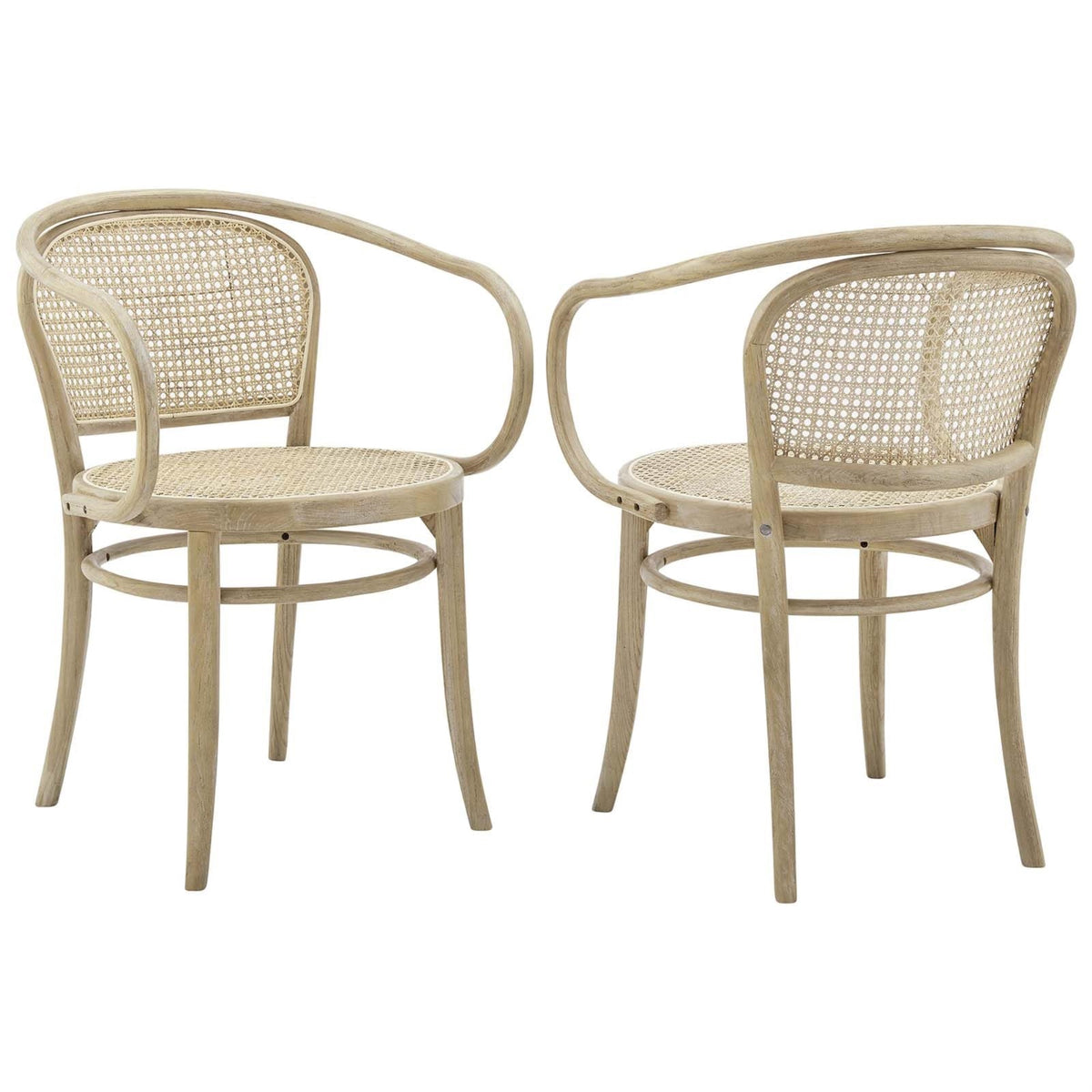 Casafoyer Oliana Wood Dining Chair With Cane Rattan Set Of 2 In Gray