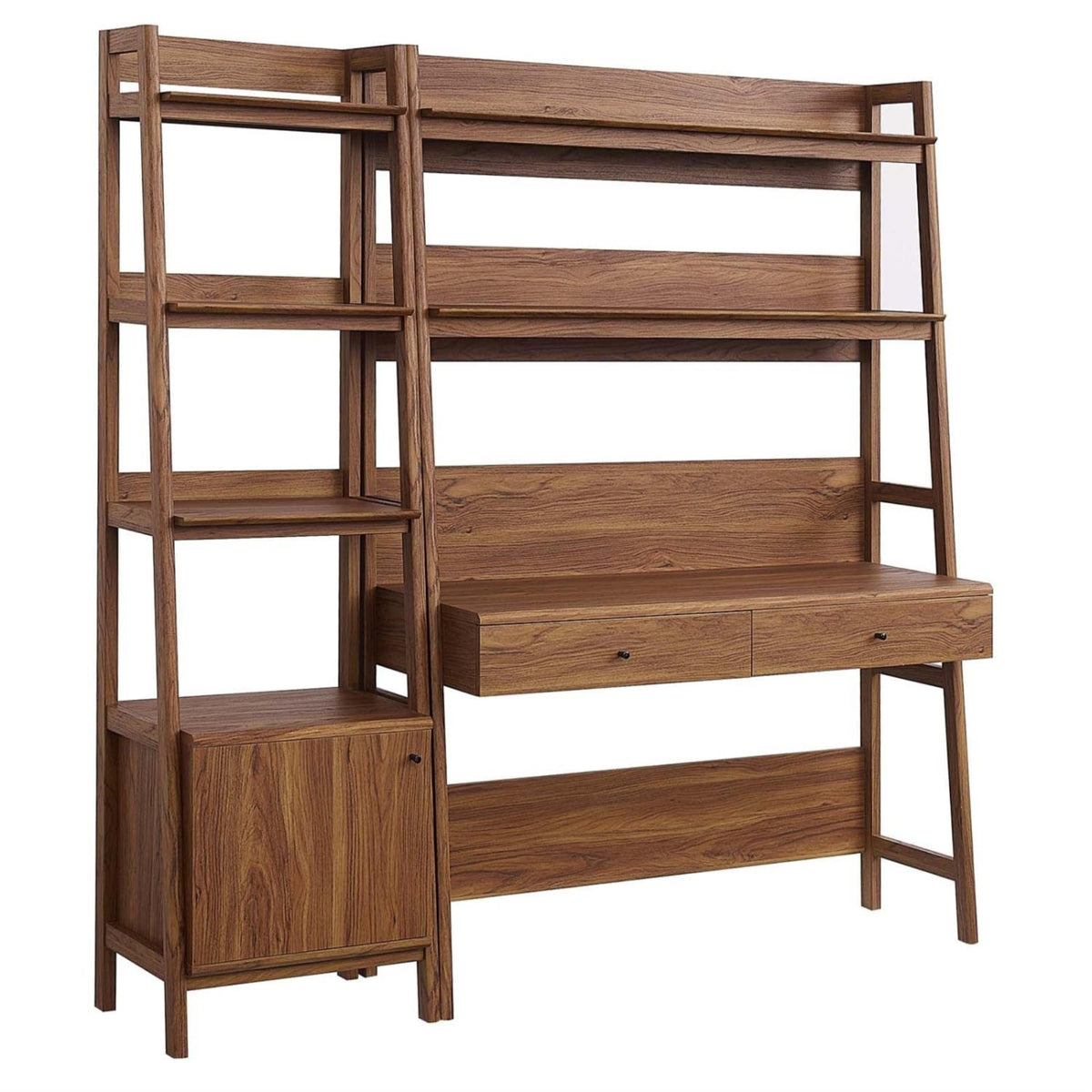 Casafoyer 2-Piece Home Office Desk And Bookshelf Display Case In Walnut
