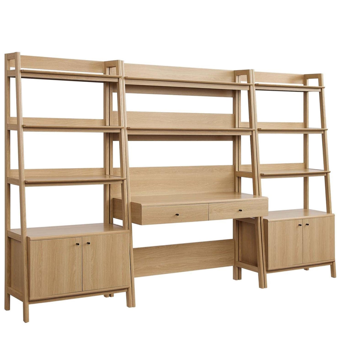 Casafoyer 3-Piece Home Office Desk And Bookshelf Display Case In Oak