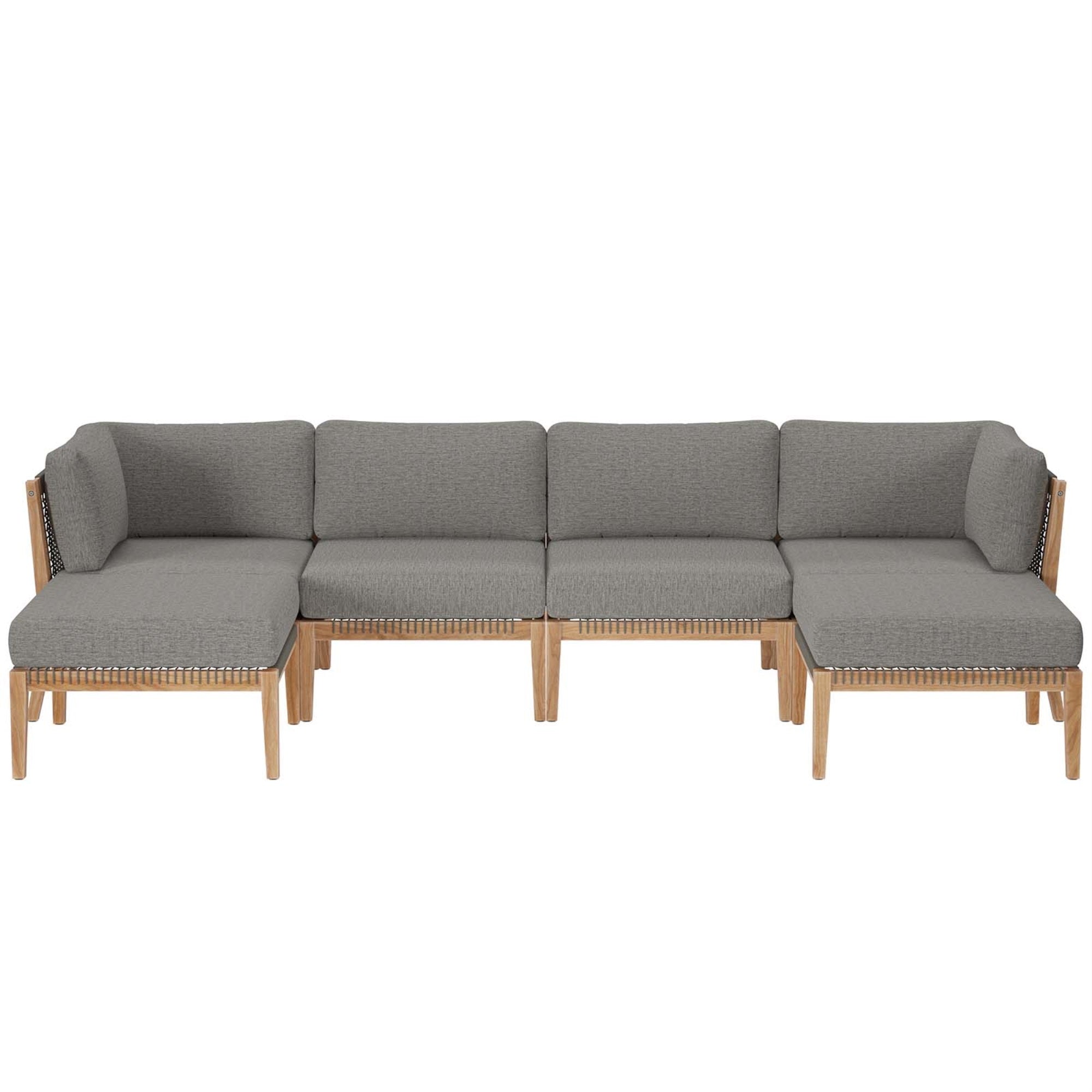 Ergode Outdoor Patio Furniture Collection - Teak Wood 6-Piece Sectional Sofa Set With Removable Cushions. Enjoy The Warmth Of The Sun In Style.