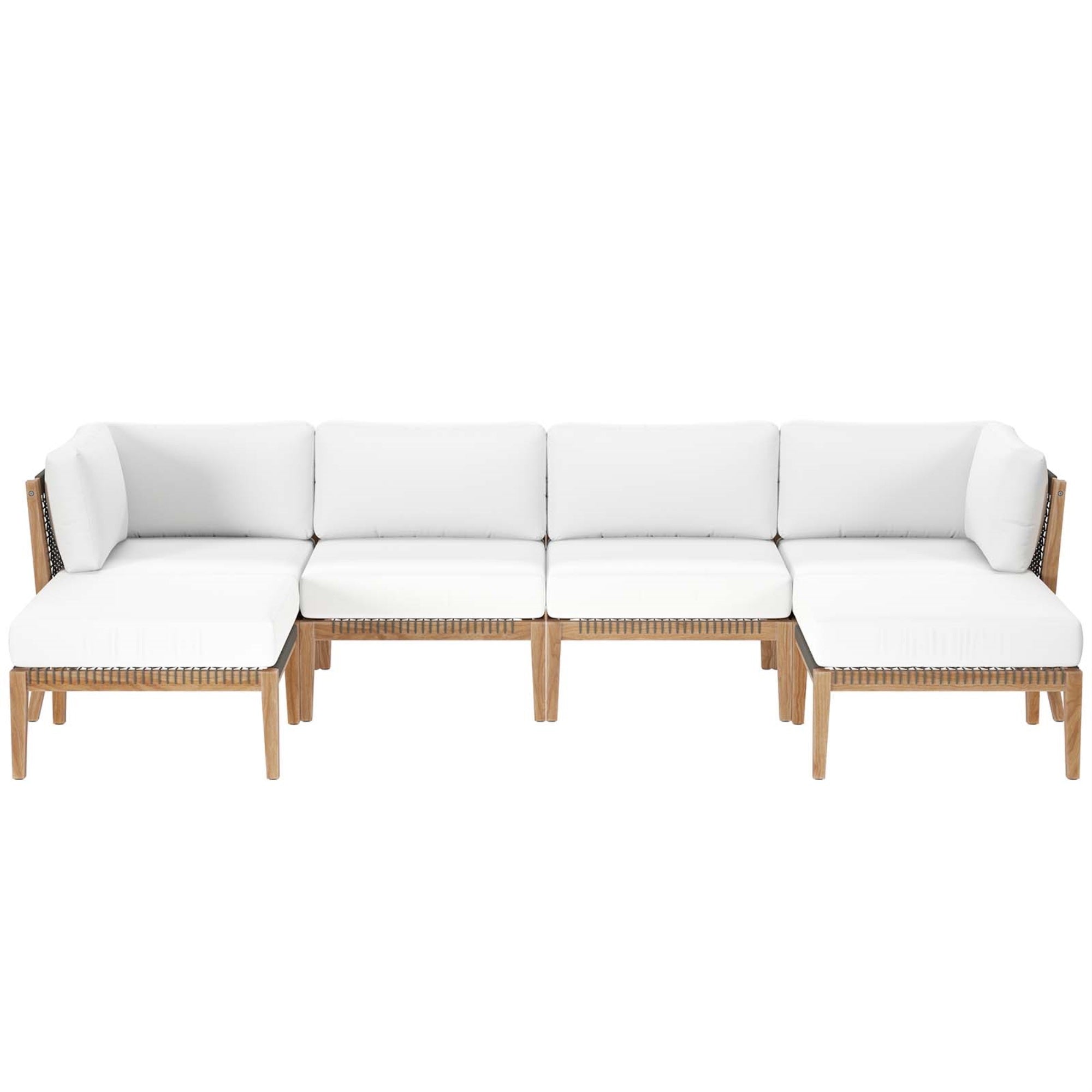 Ergode Outdoor Patio Furniture Collection - Teak Wood 6-Piece Sectional Sofa Set With Coastal Vibes And All-Weather Cushions