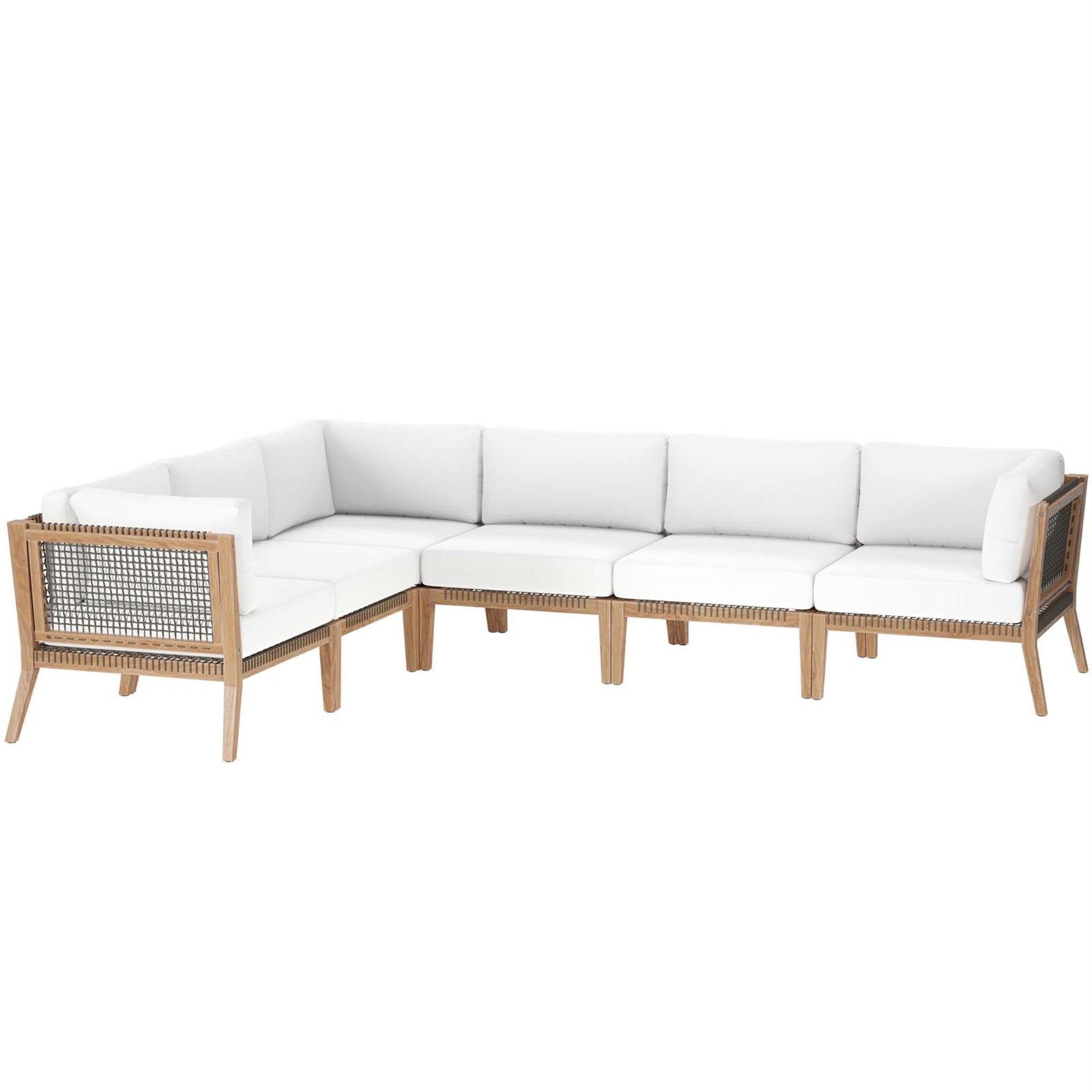 Ergode Outdoor Patio Furniture Collection - Teak Wood 6-Piece Sectional Sofa Set With Woven Rope Webbing Design. Ultimate Relaxation With Removable Cushion Covers.