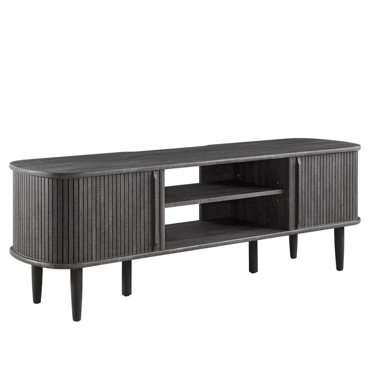 Casafoyer Contour Mid-Century Modern 55' Media Tv Stand In Charcoal, 15 X 54.5 X 18.5