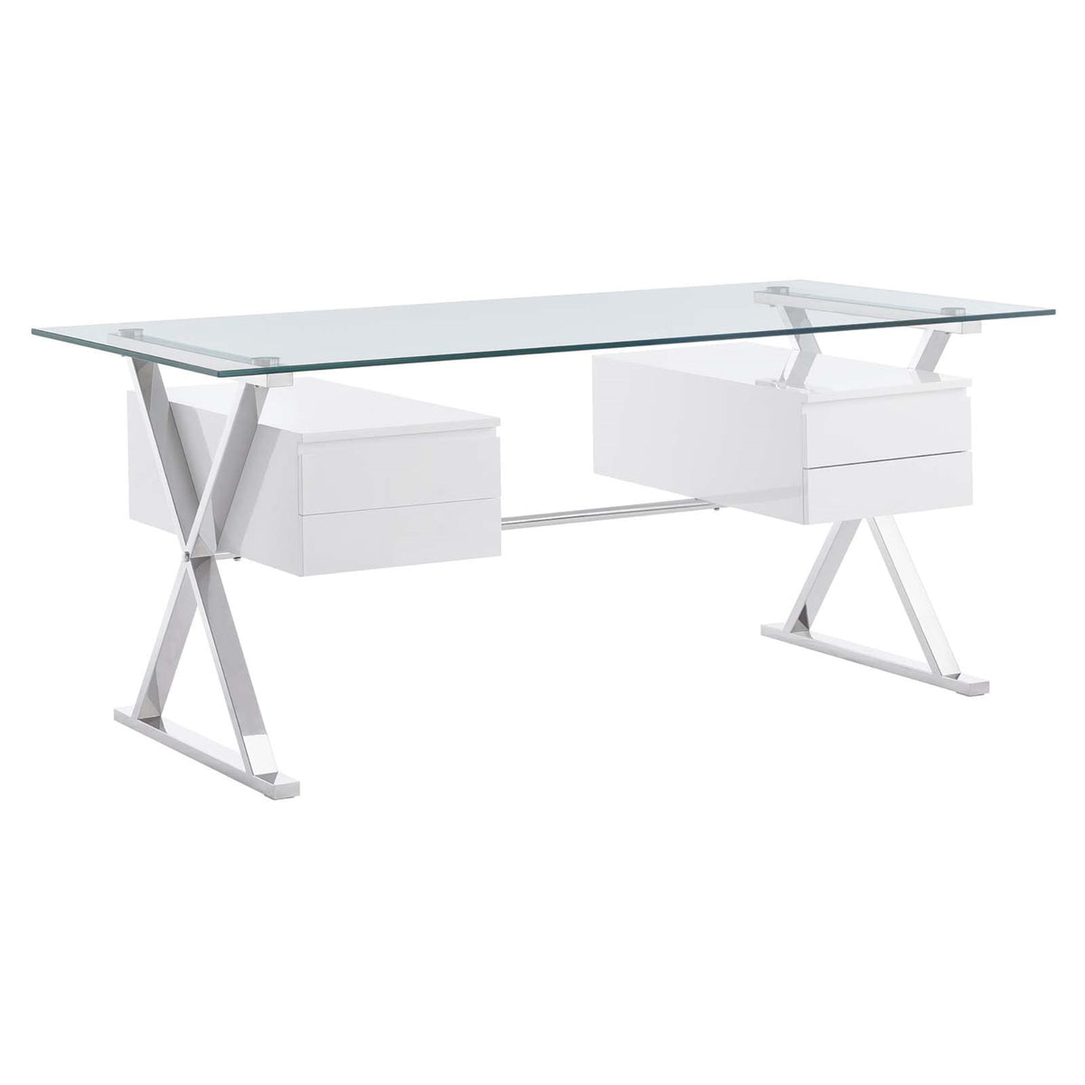 Casafoyer Eei-6226-Whi Sector 71' Glass Top Glass Office Desk, White