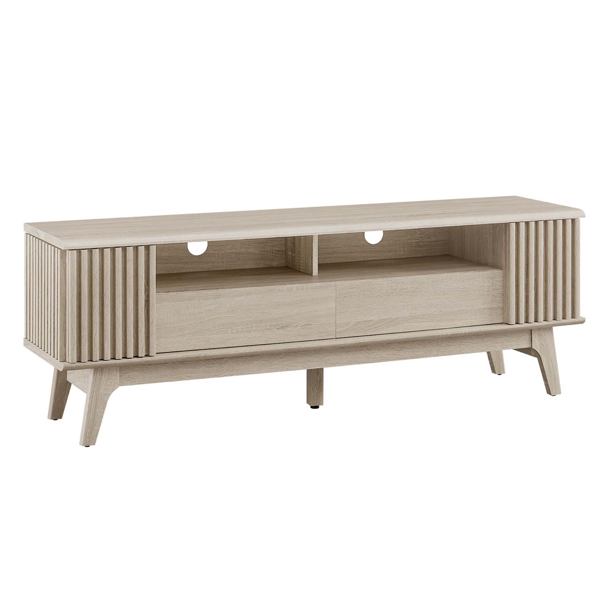 Ergode 60' Tv Stand - Durable Mdf & Particleboard, Wood Grain Design, Ample Storage, Cable Management, Elegant Doors, Easy Assembly.
