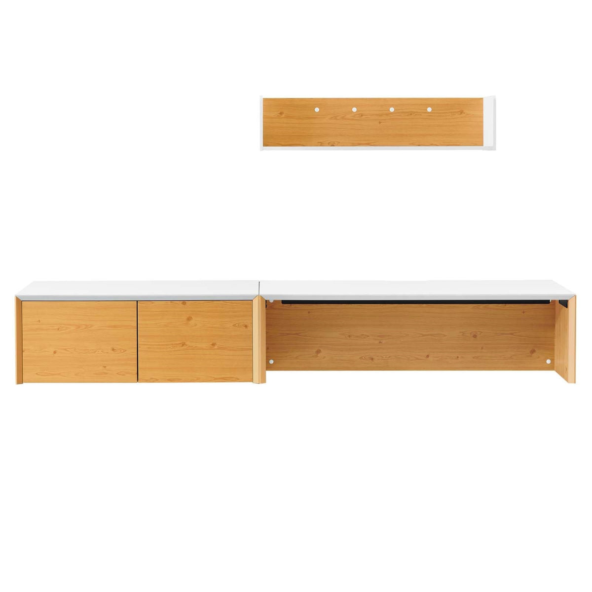 Casafoyer Eei-6312-Whi-Nat Kinetic 49' Wall-Mount Office Desk With Cabinet And Shelf, White Natural