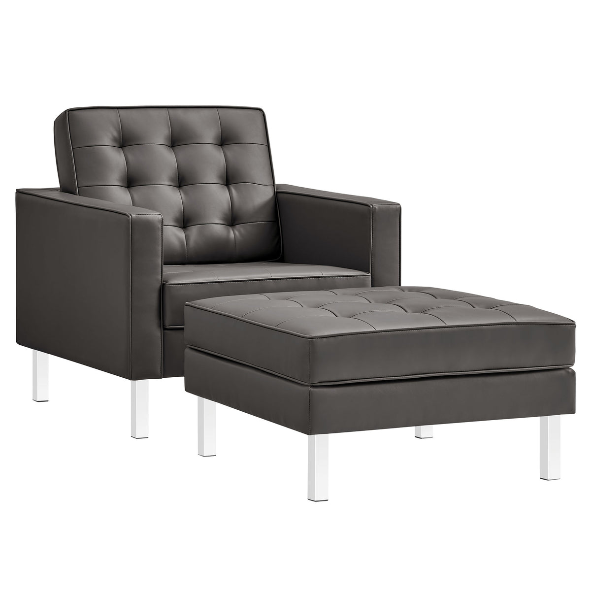 Loft Tufted Vegan Leather Armchair And Ottoman Set By Modway