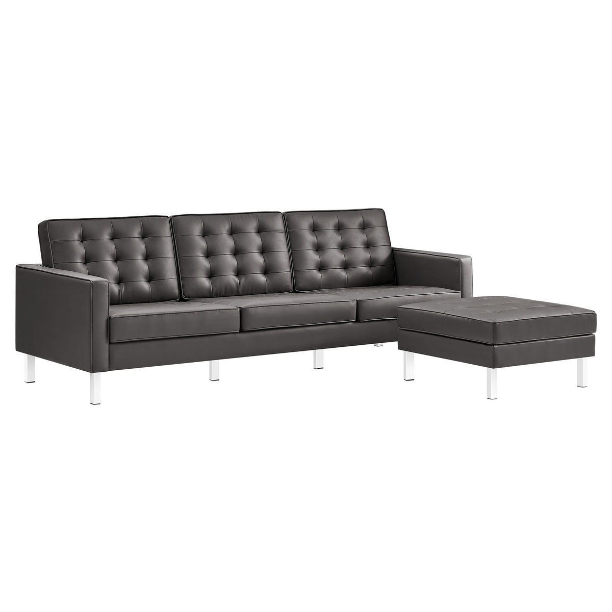 Loft Tufted Vegan Leather Sofa And Ottoman Set By Modway