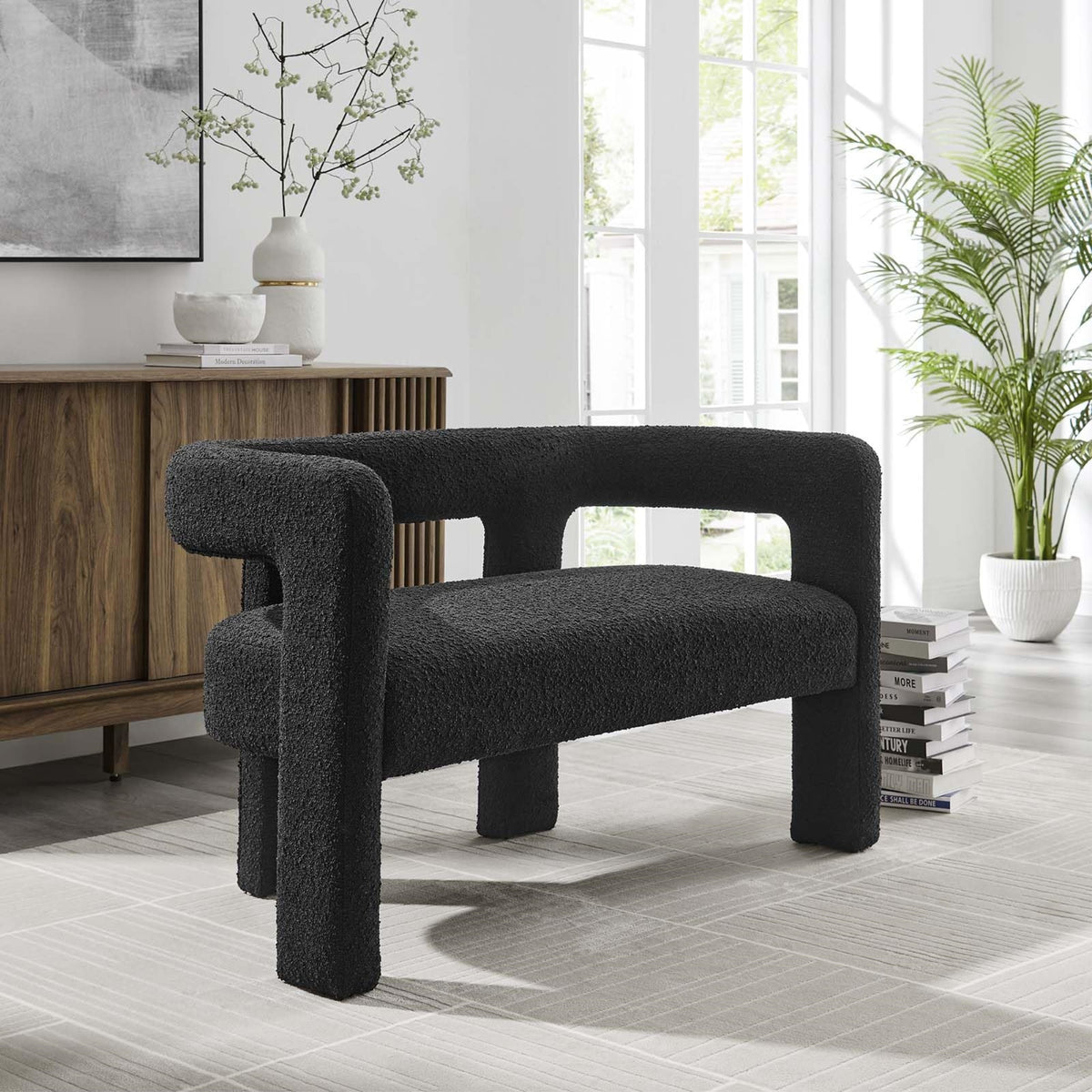 Casafoyer Eei-6477-Blk Kayla Boucle Upholstered Loveseat, Black