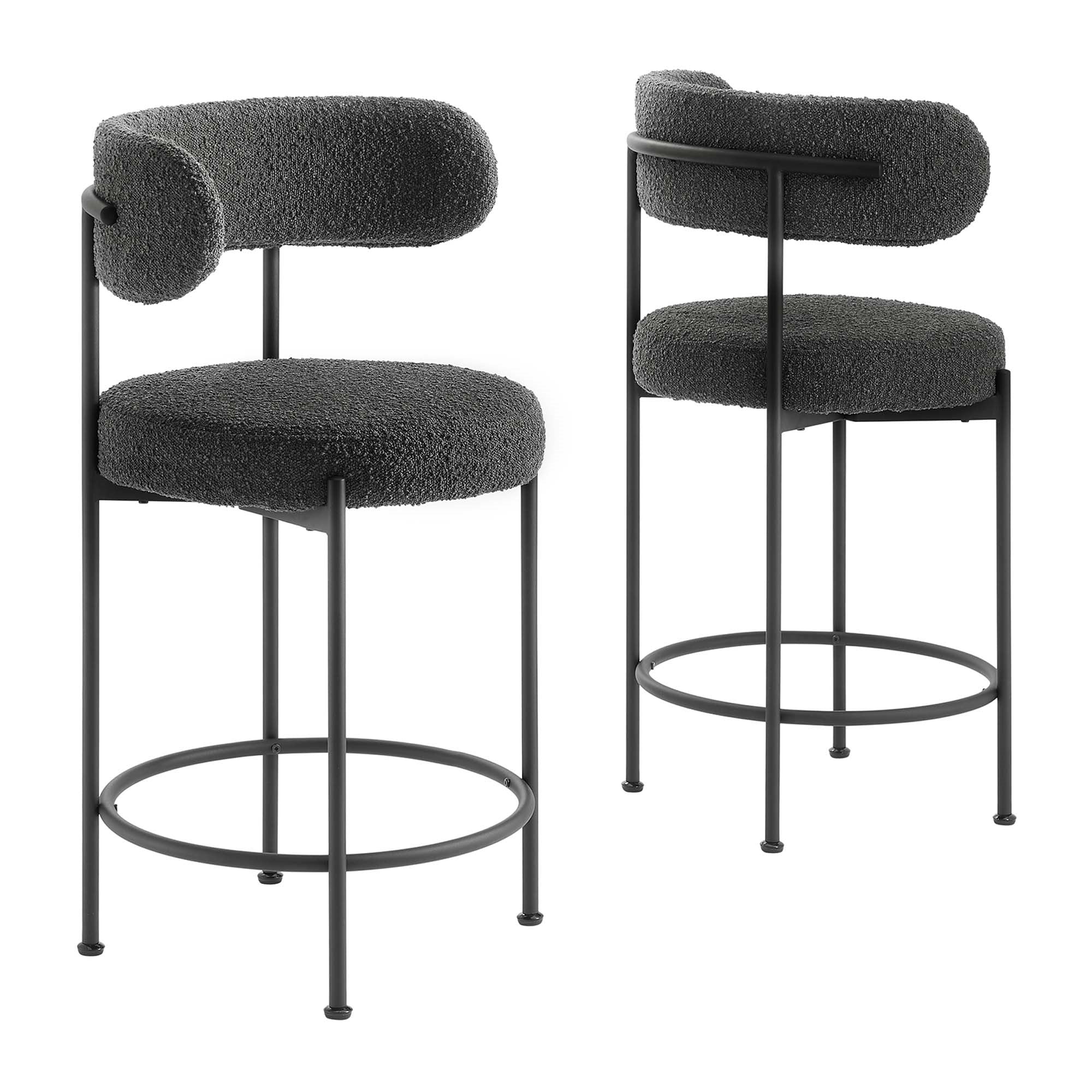 Albie Boucle Fabric Counter Stools - Set Of 2