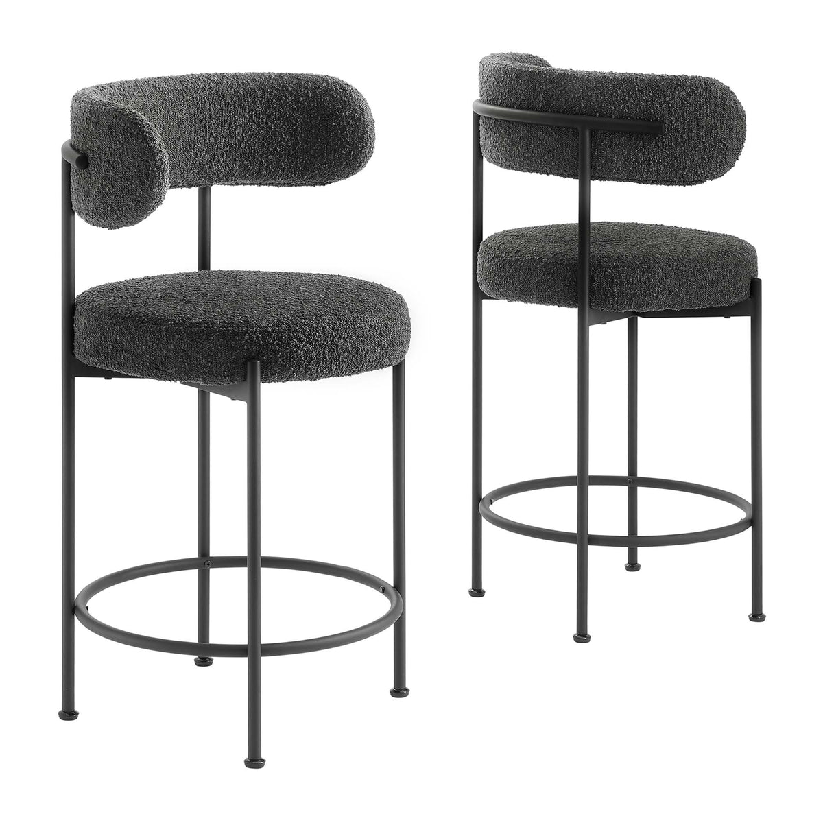 Albie Boucle Fabric Counter Stools - Set Of 2