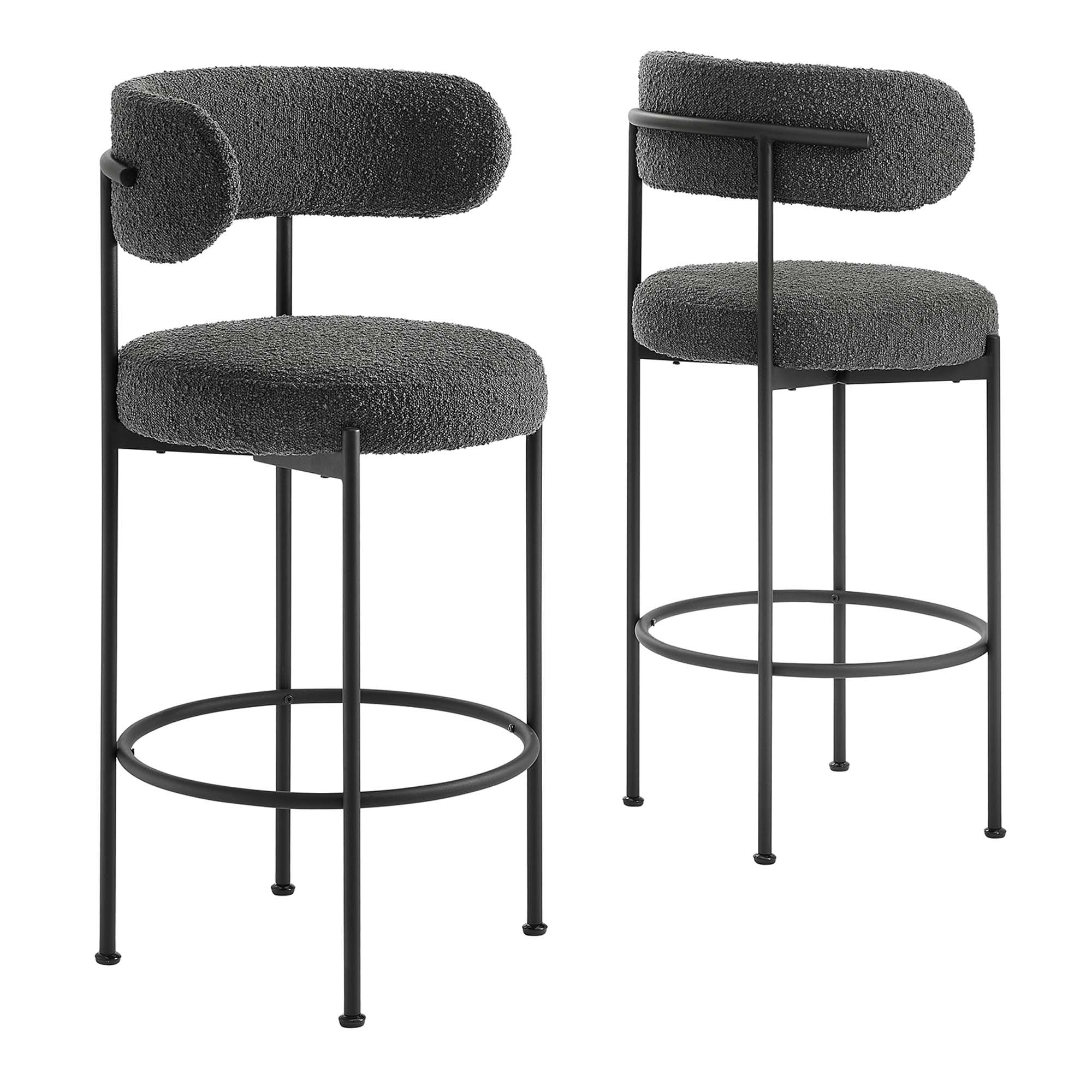 Albie Boucle Fabric Bar Stools - Set Of 2