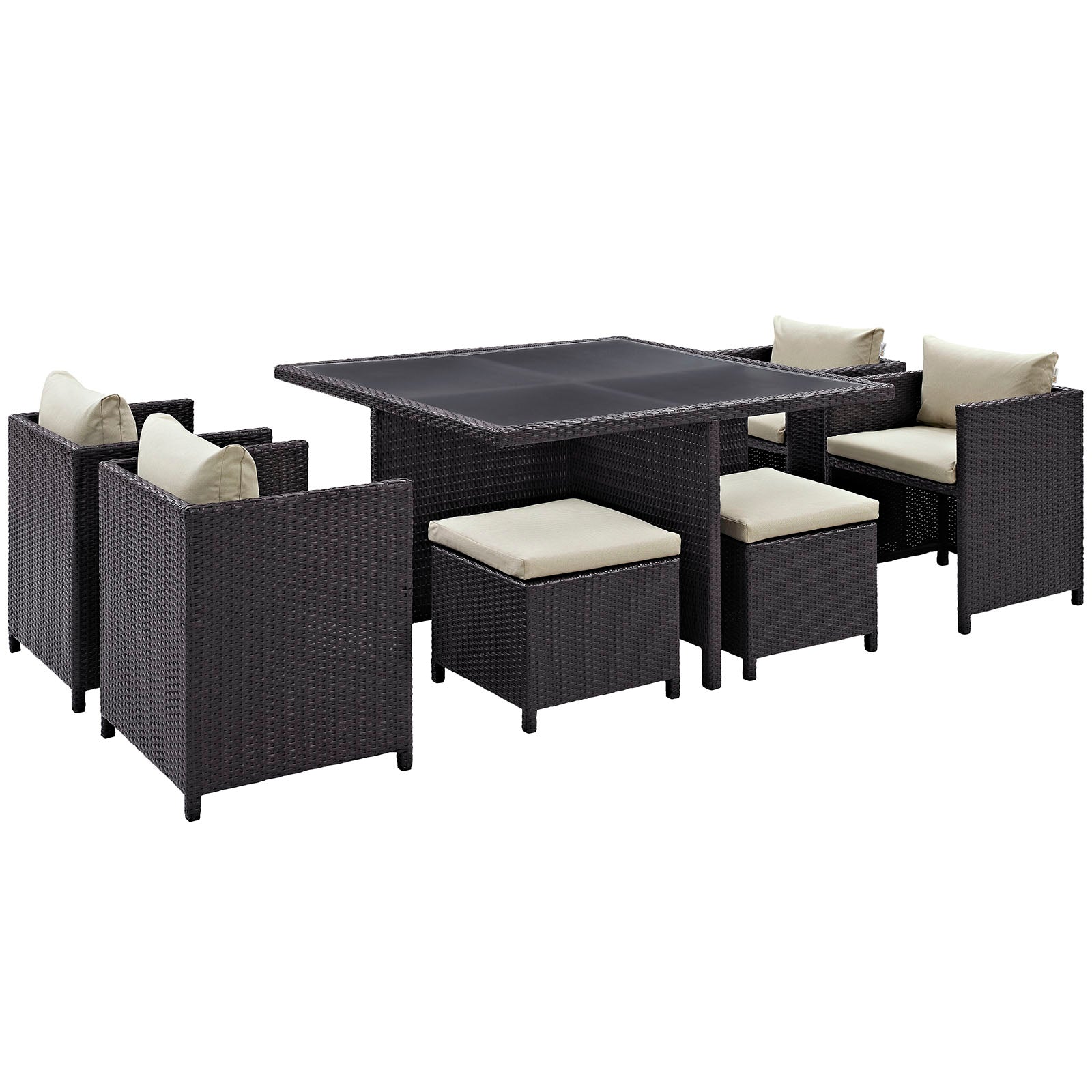 Inverse 9 Piece Outdoor Patio Dining Set - Espresso Beige