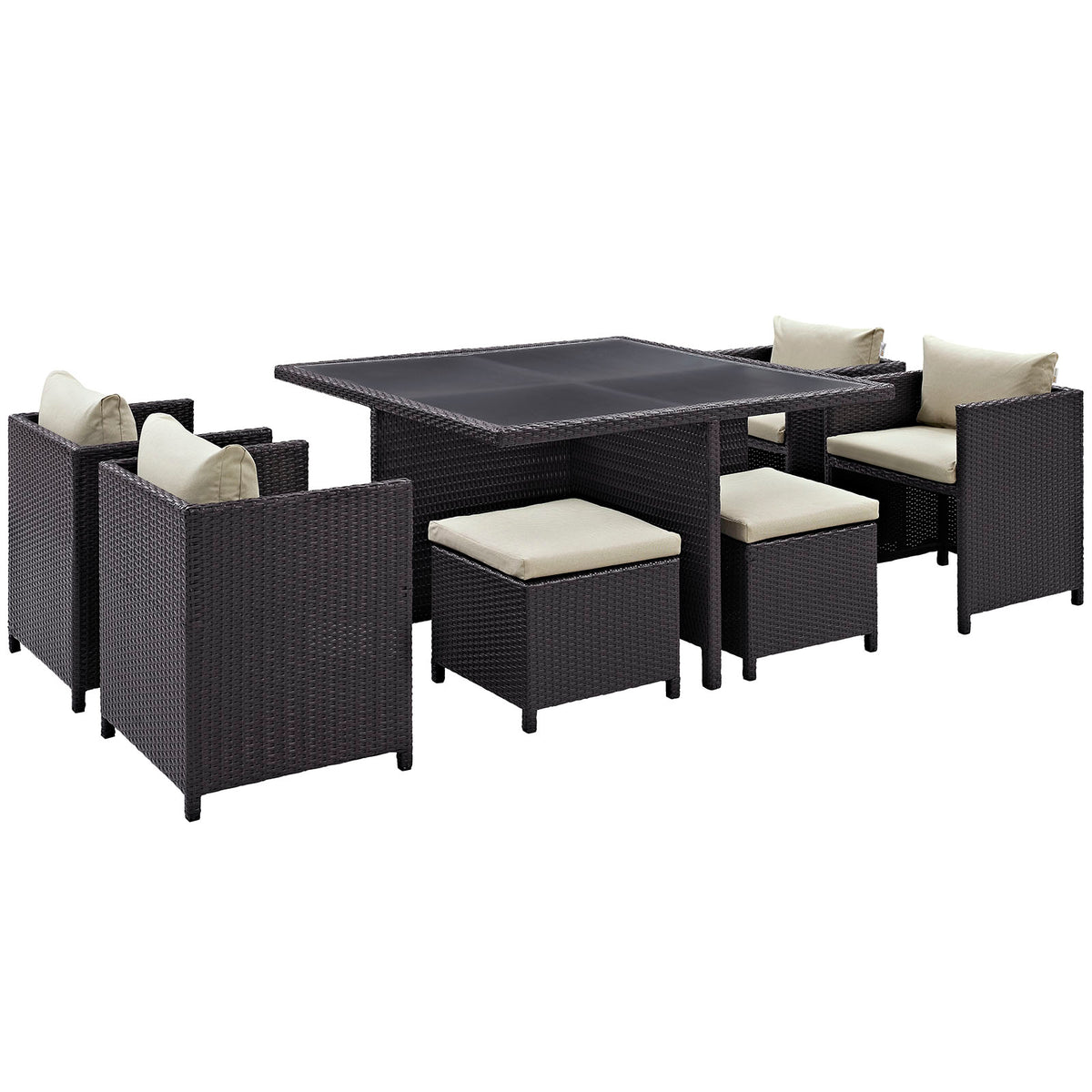 Inverse 9 Piece Outdoor Patio Dining Set - Espresso Beige