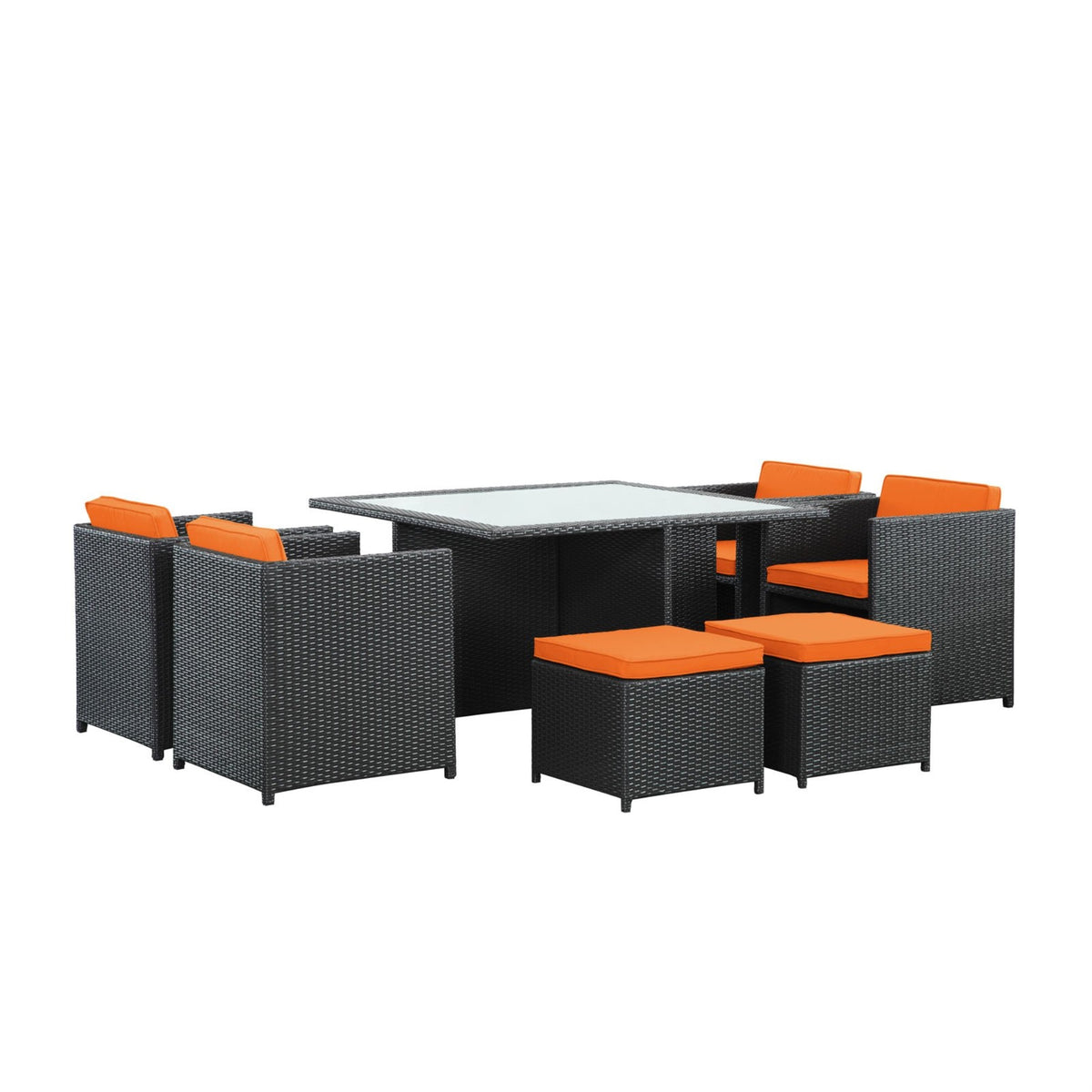 Casafoyer Inverse Wicker Rattan 9-Piece Outdoor Patio Dining Furniture Set In Espresso Orange