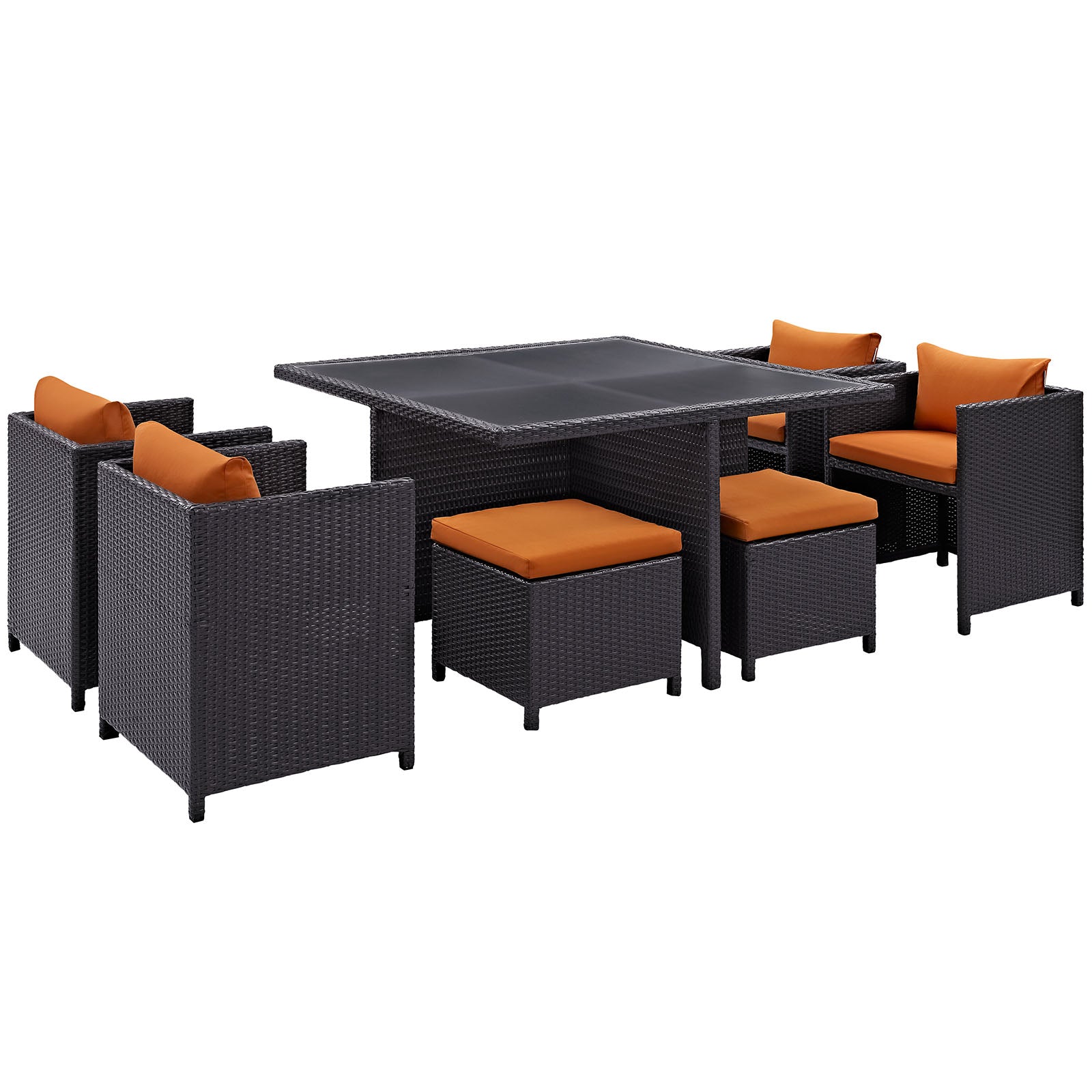 Inverse 9 Piece Outdoor Patio Dining Set - Espresso Orange