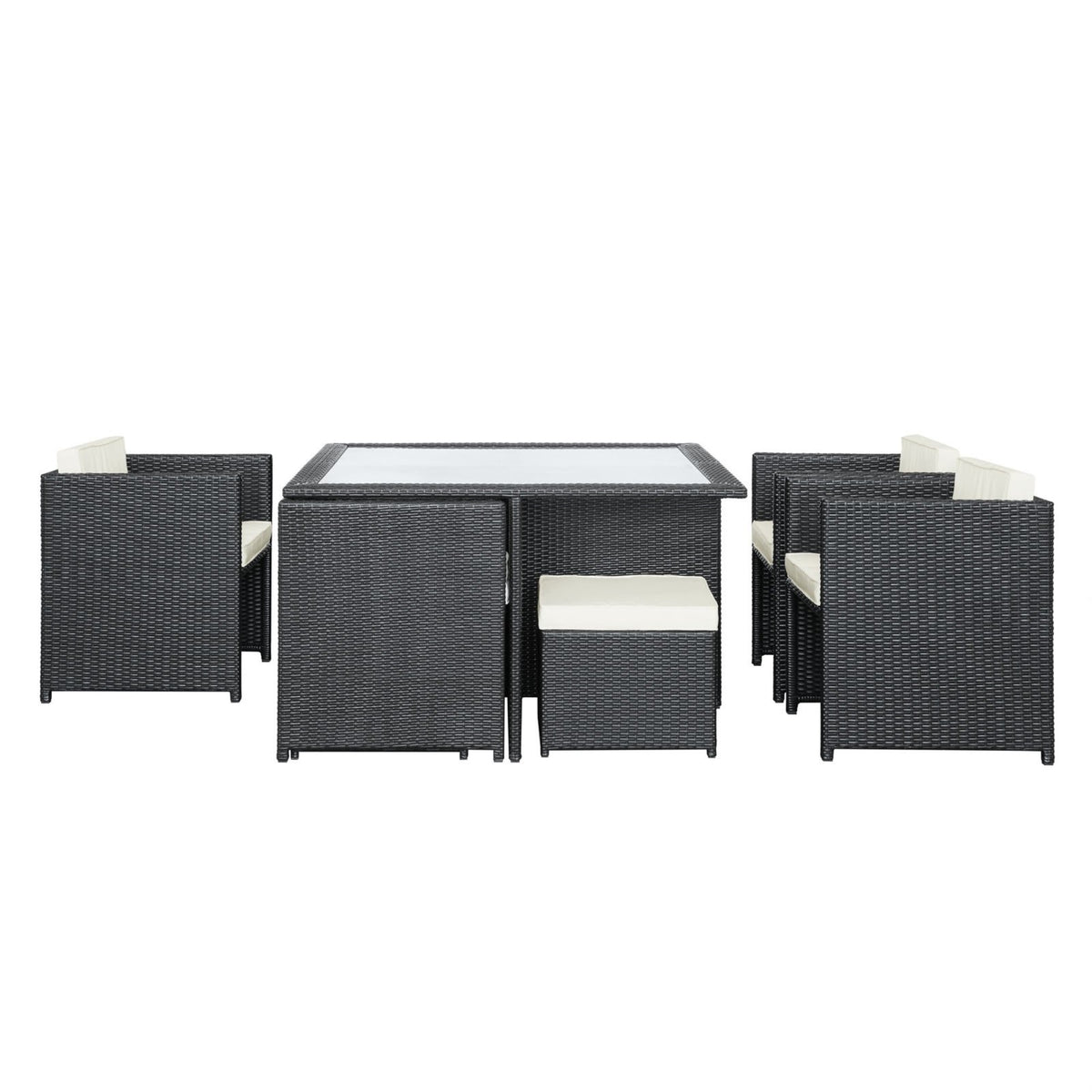 Casafoyer Inverse Wicker Rattan 9-Piece Outdoor Patio Dining Furniture Set In Espresso White