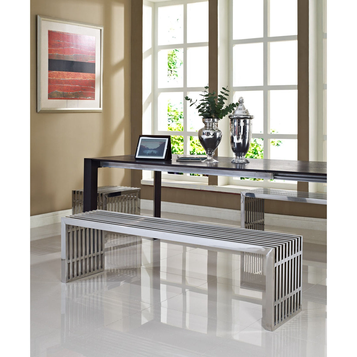 Gridiron Benches Set Of 3 - Silver