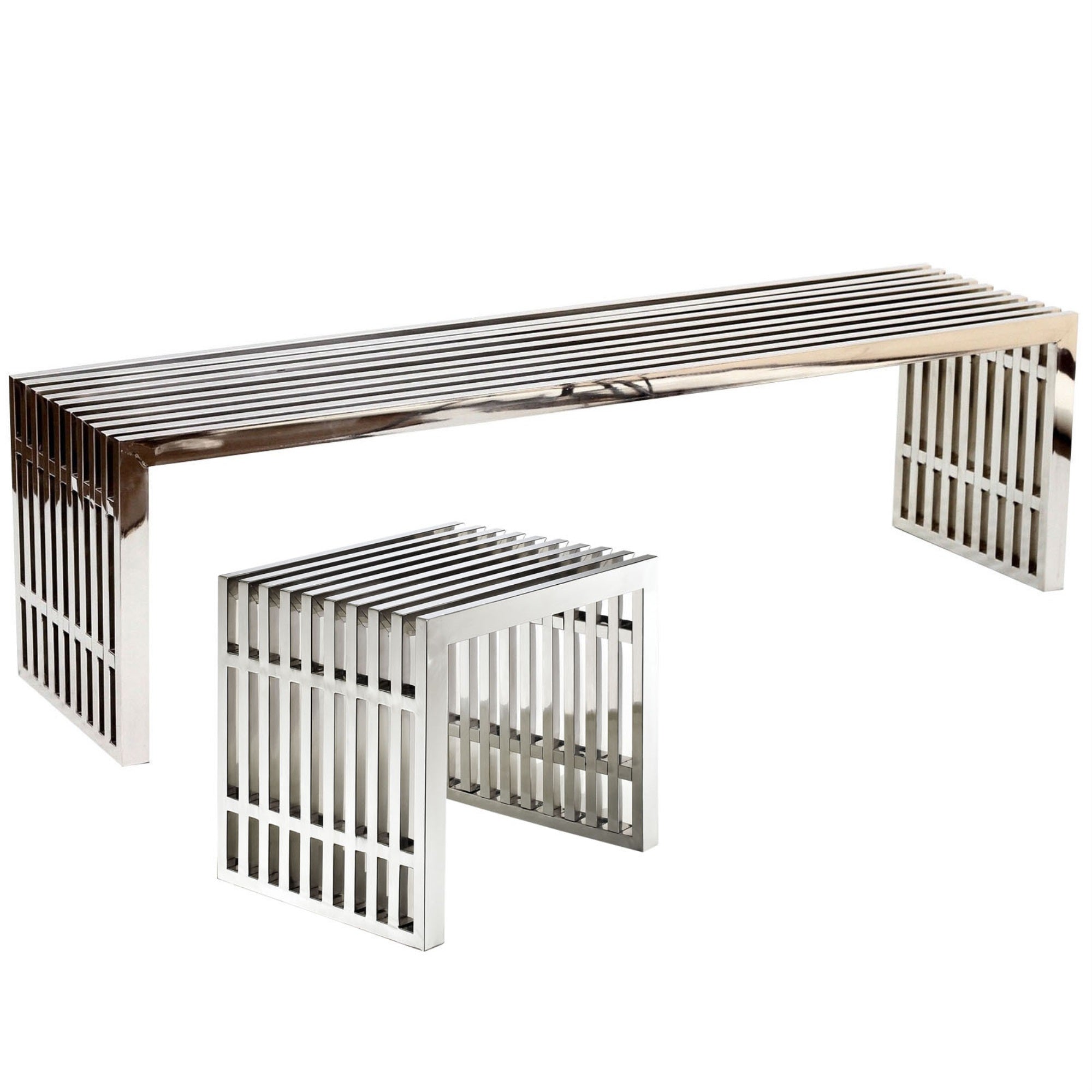 Gridiron Stainless Steel Bench Set - Contemporary Design, Transformative And Vibrant, Large And Small Benches, Perfect For Any Space