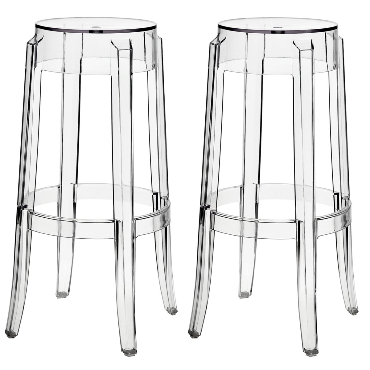 Casper Bar Stools - Transparent Acrylic, Captivating Silhouette, Non-Marking Feet, Set Of 2 - Enhance Any Color Scheme