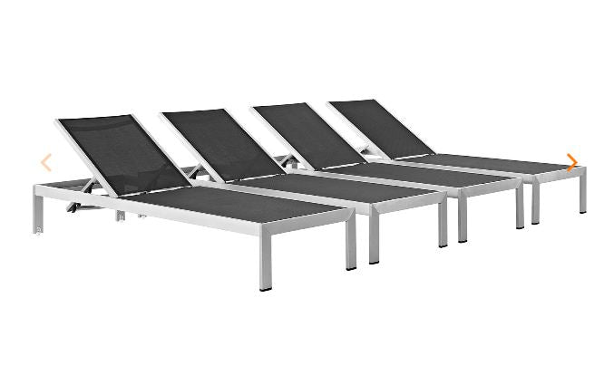 Shore Chaise Outdoor Patio Aluminum Set Of 4 In Silver Black