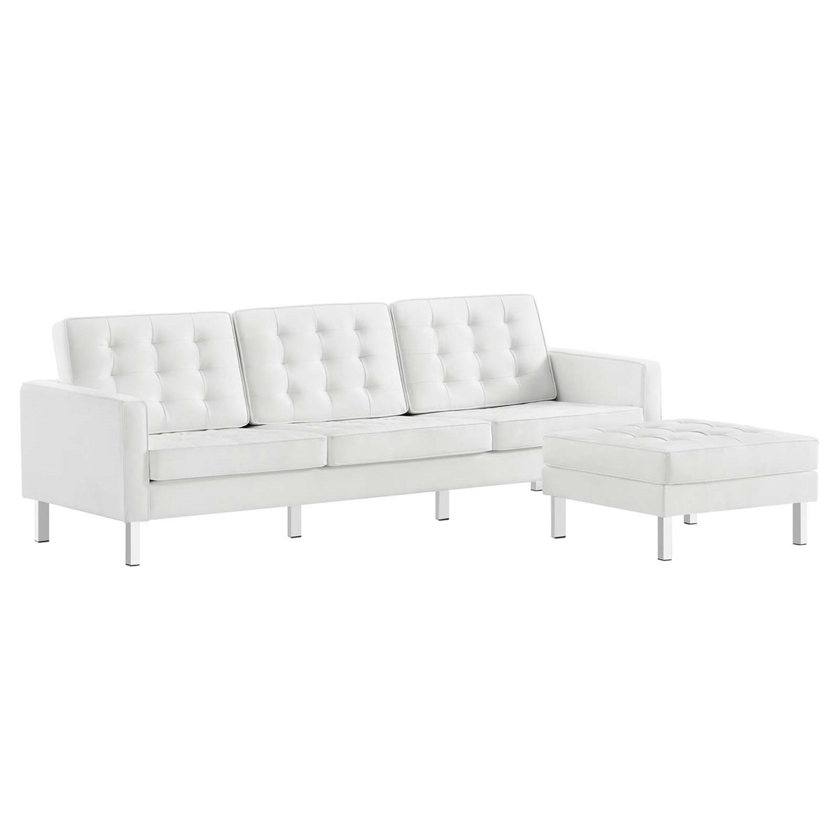 Loft Tufted Vegan Leather Sofa And Ottoman Set