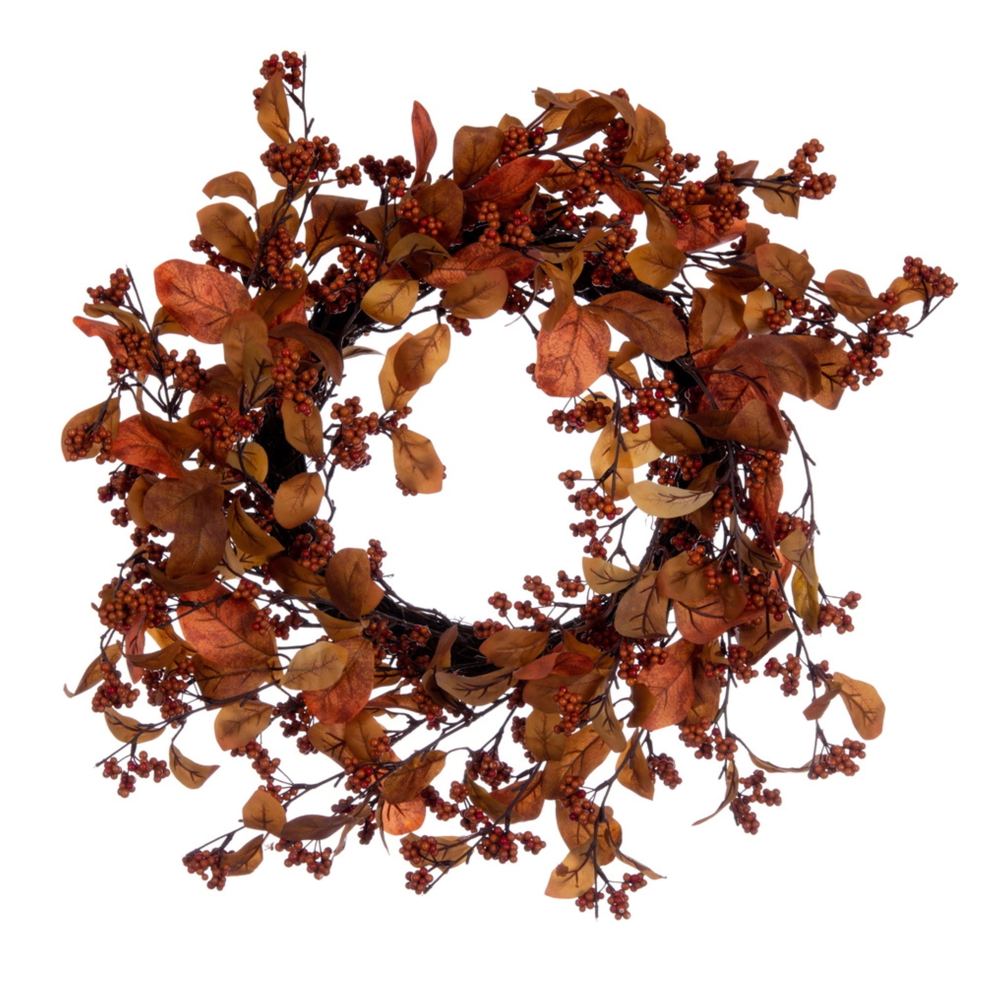 22″ Orange Fall Leaves and Berry Wreath