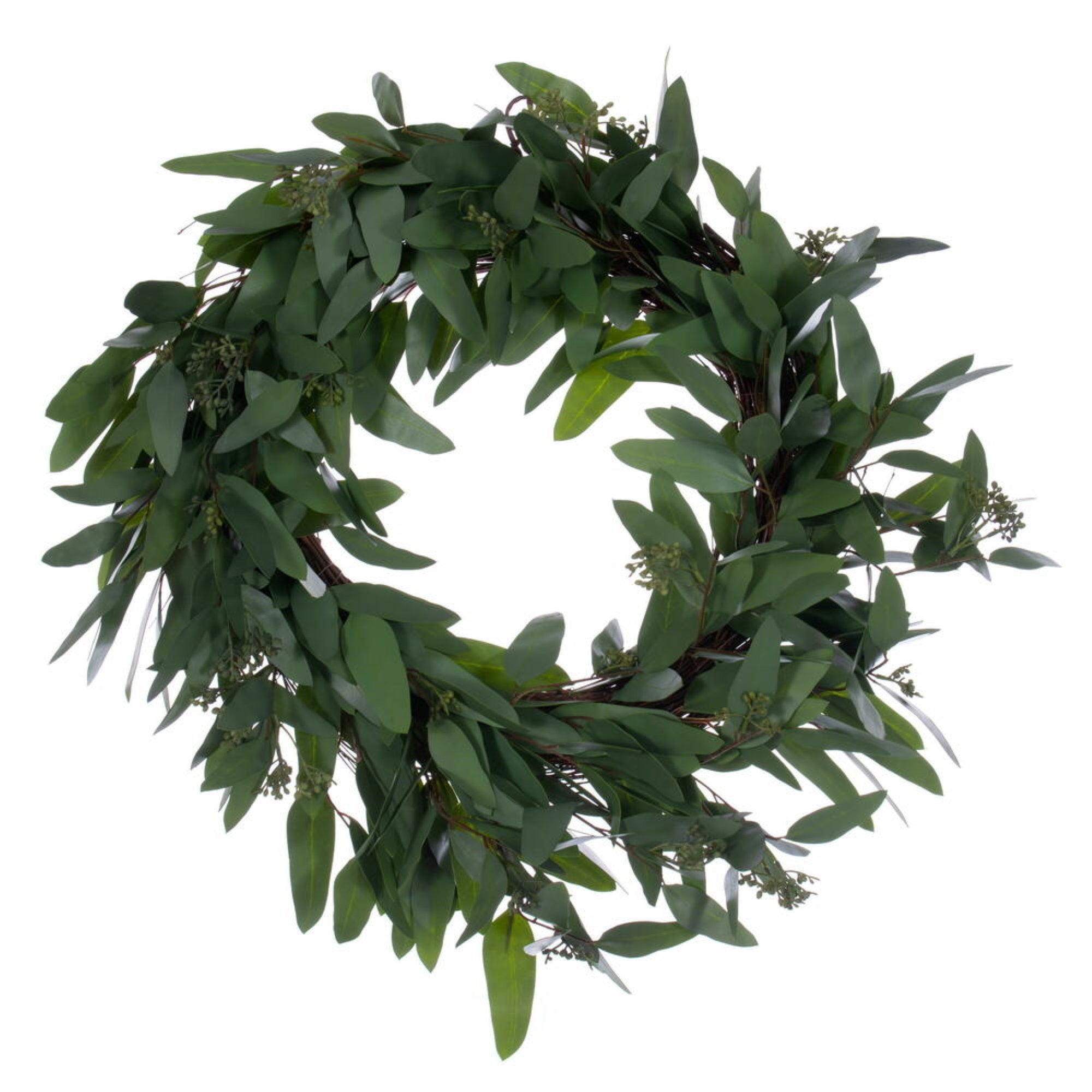 24” Art Grn Seed Willow Euclypts  Wreath